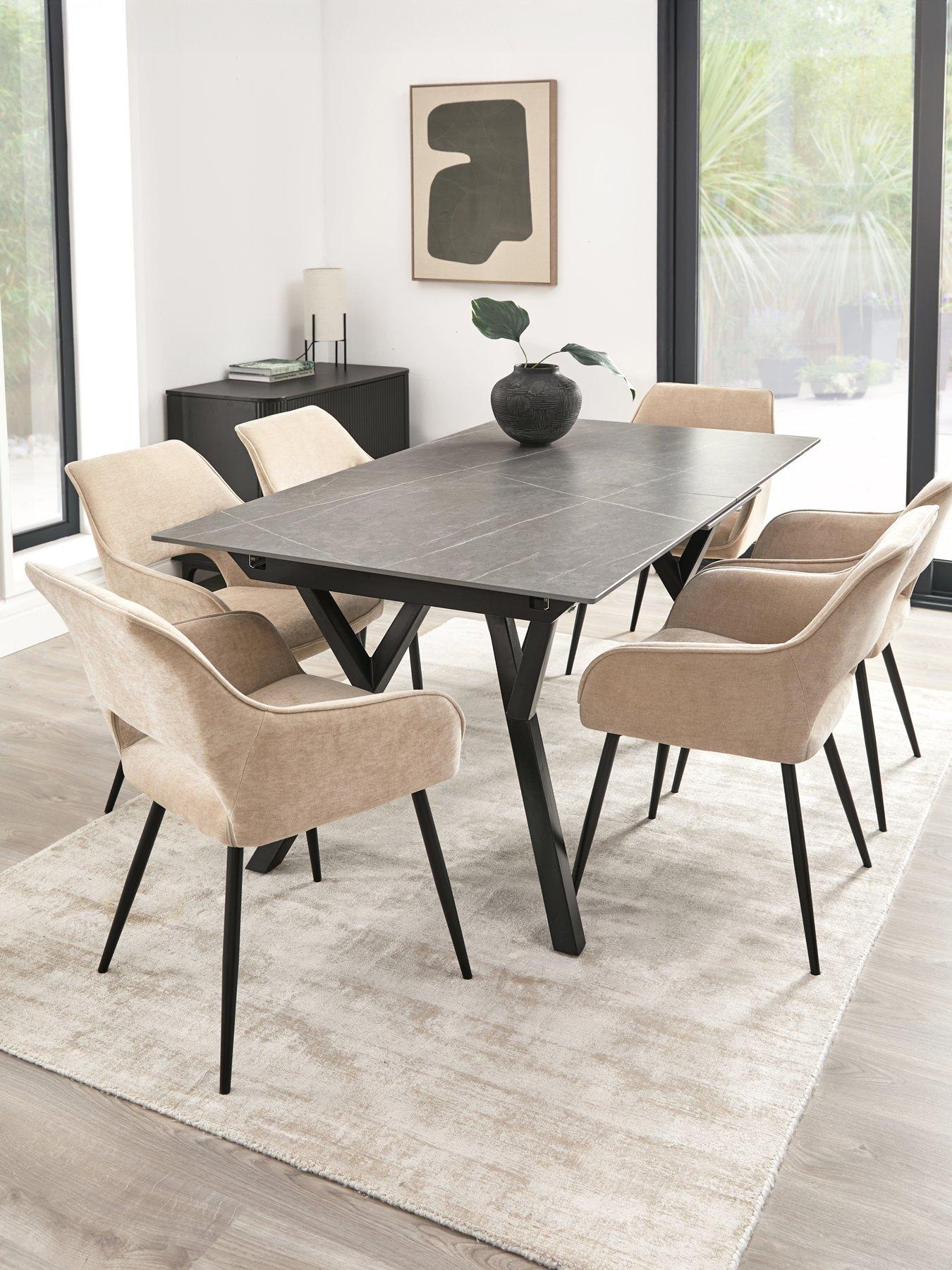 Product photograph of Very Home Corbin 160-200 Cm Extending Dining Table 6 Sheldon Natural Dining Chairs from very.co.uk