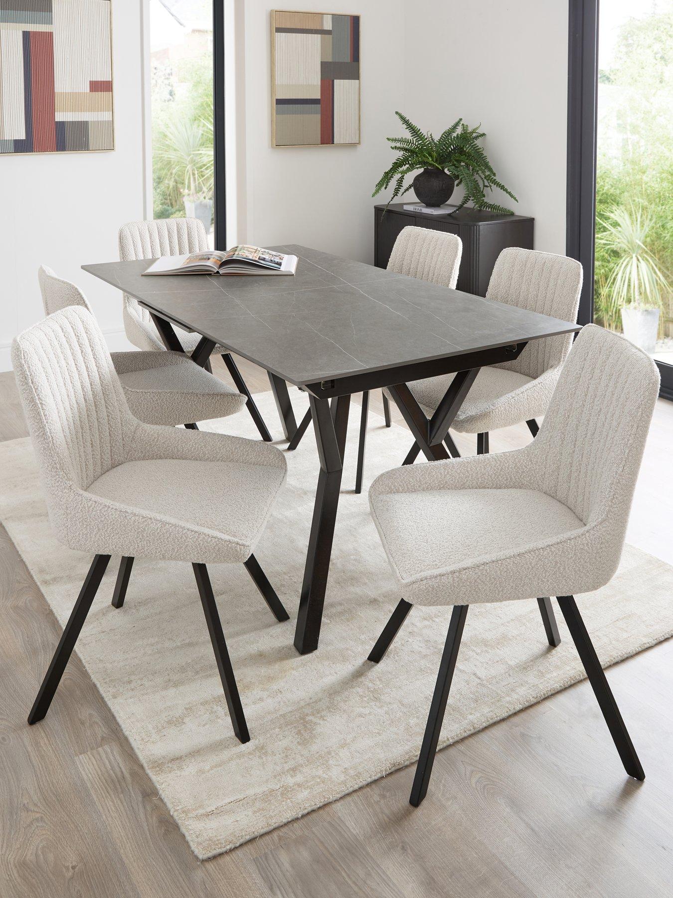 Image 1 of 7 of Very Home Corbin 160-200 cm Extending Black Dining Table + 6 Marlow Boucle&nbsp;Dining Chairs - FSC&reg; Certified