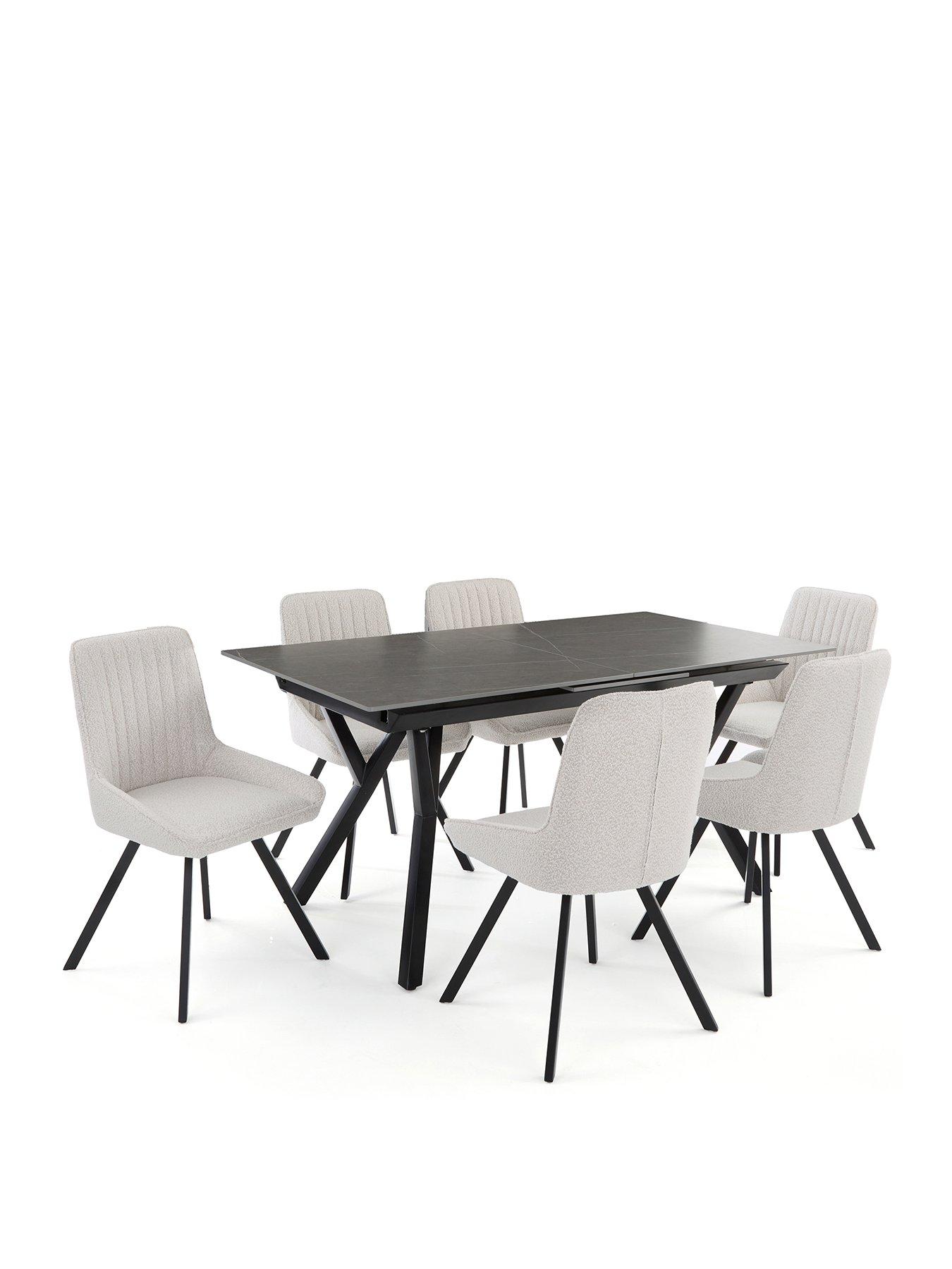 Image 2 of 7 of Very Home Corbin 160-200 cm Extending Black Dining Table + 6 Marlow Boucle&nbsp;Dining Chairs - FSC&reg; Certified