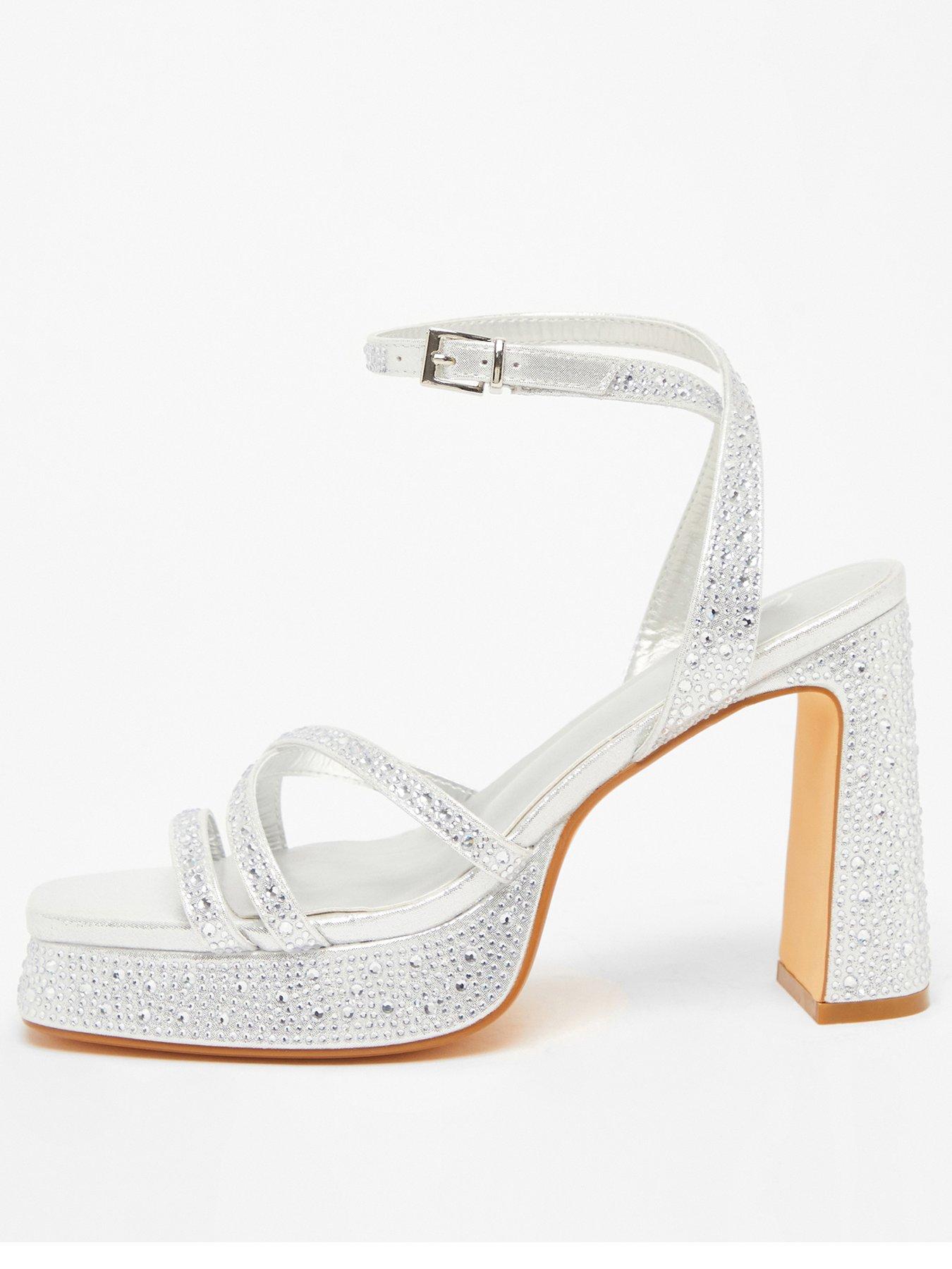 Quiz silver diamante heel sandals deals