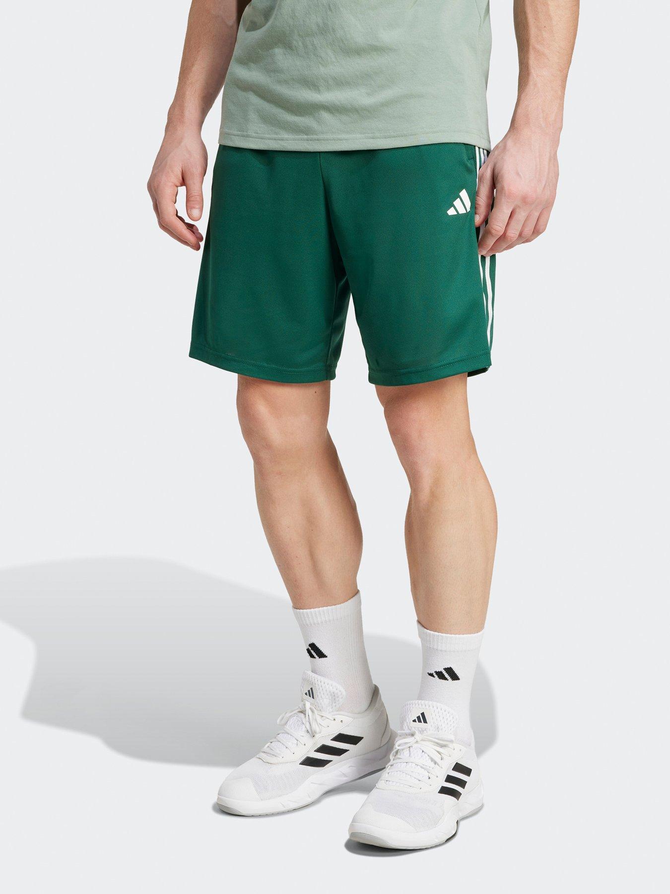 undefined Men's Train Essentials Pique 3 Stripe Shorts - Collegiate Green/White