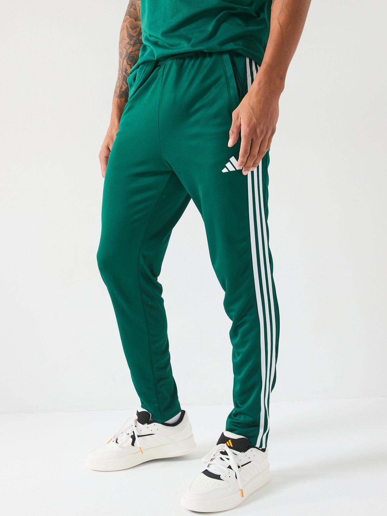 undefined Men's Train Essentials Base 3 Stripe Pants - Collegiate Green/White