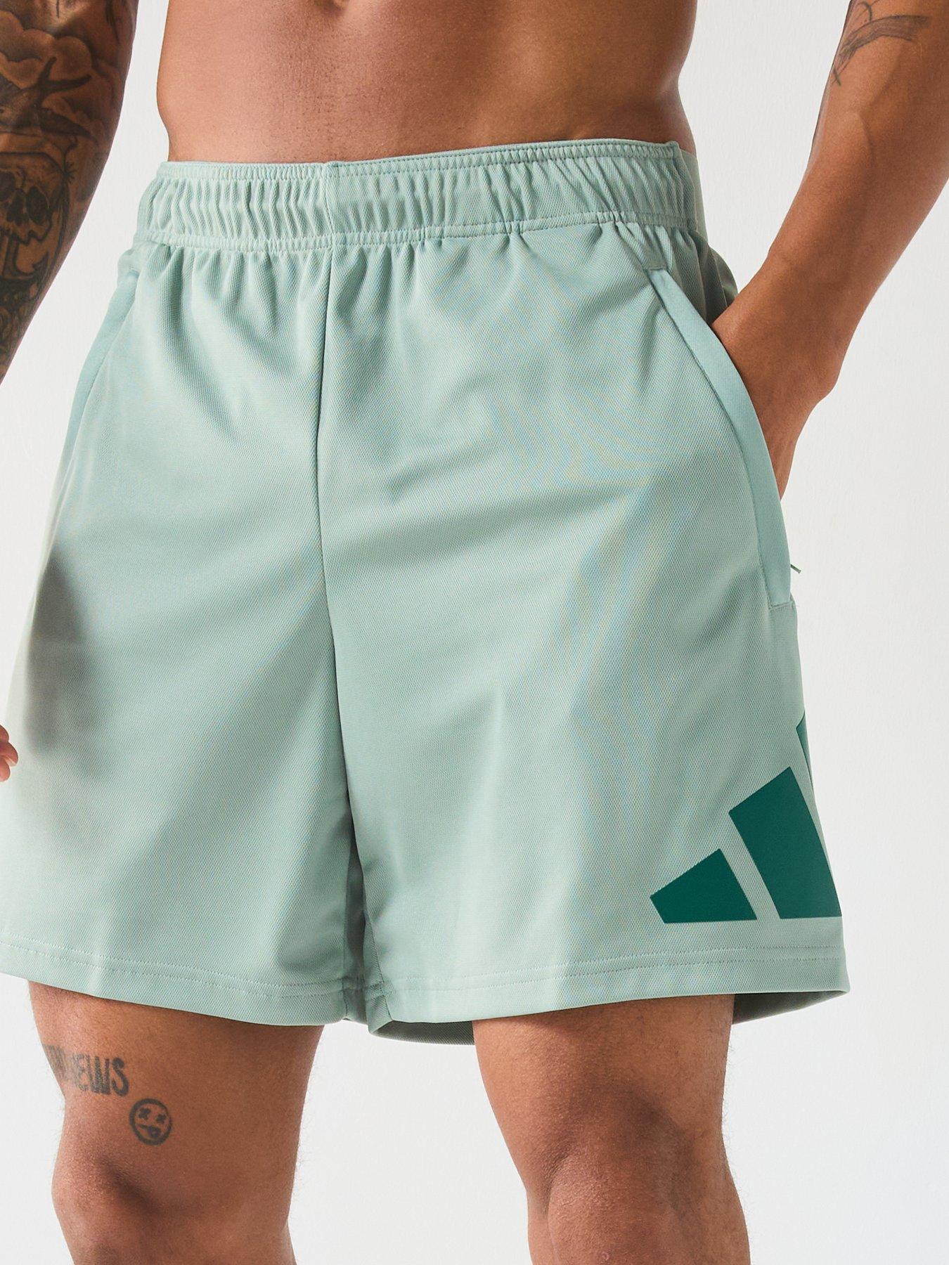 Image 5 of 6 of adidas Men's Train Essentials 7 Inch Logo Shorts - Silver Green/Collegiate Green