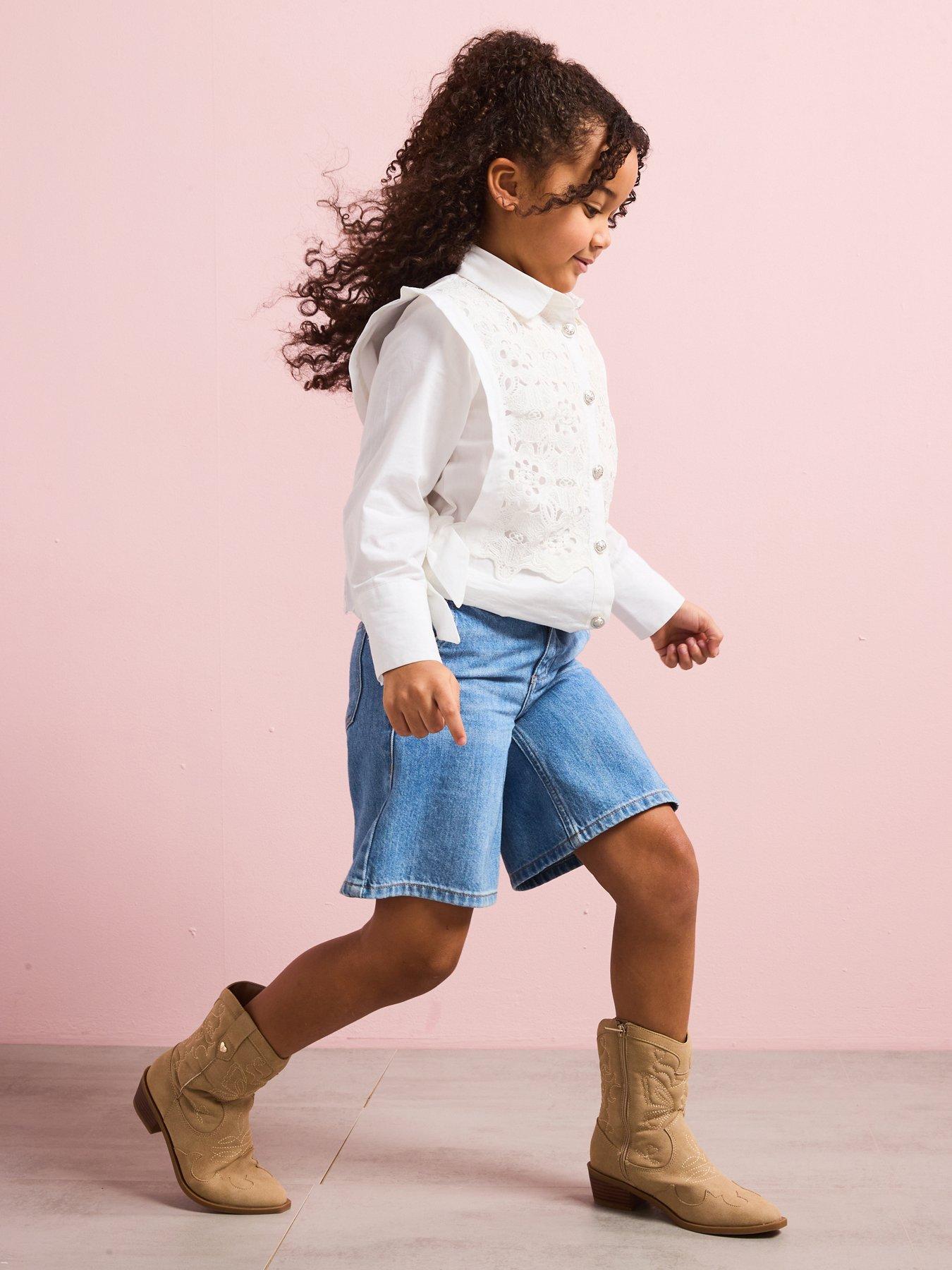 undefined Girls Comet Wide Leg Long Shorts - Light Blue Denim