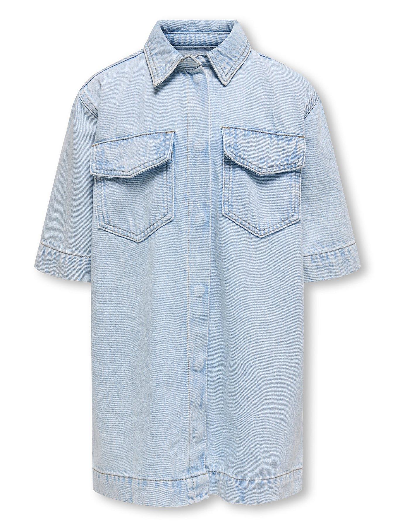 undefined Girls Sophie Oversized Denim Shirt Dress - Light Blue Denim