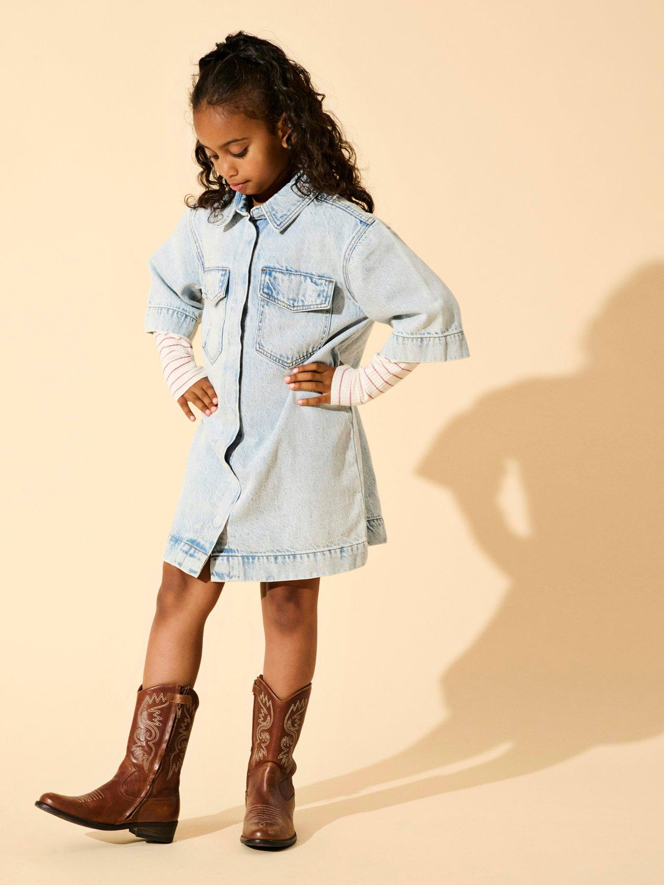 Image 2 of 3 of Only Kids Girls Sophie Oversized Denim Shirt Dress - Light Blue Denim