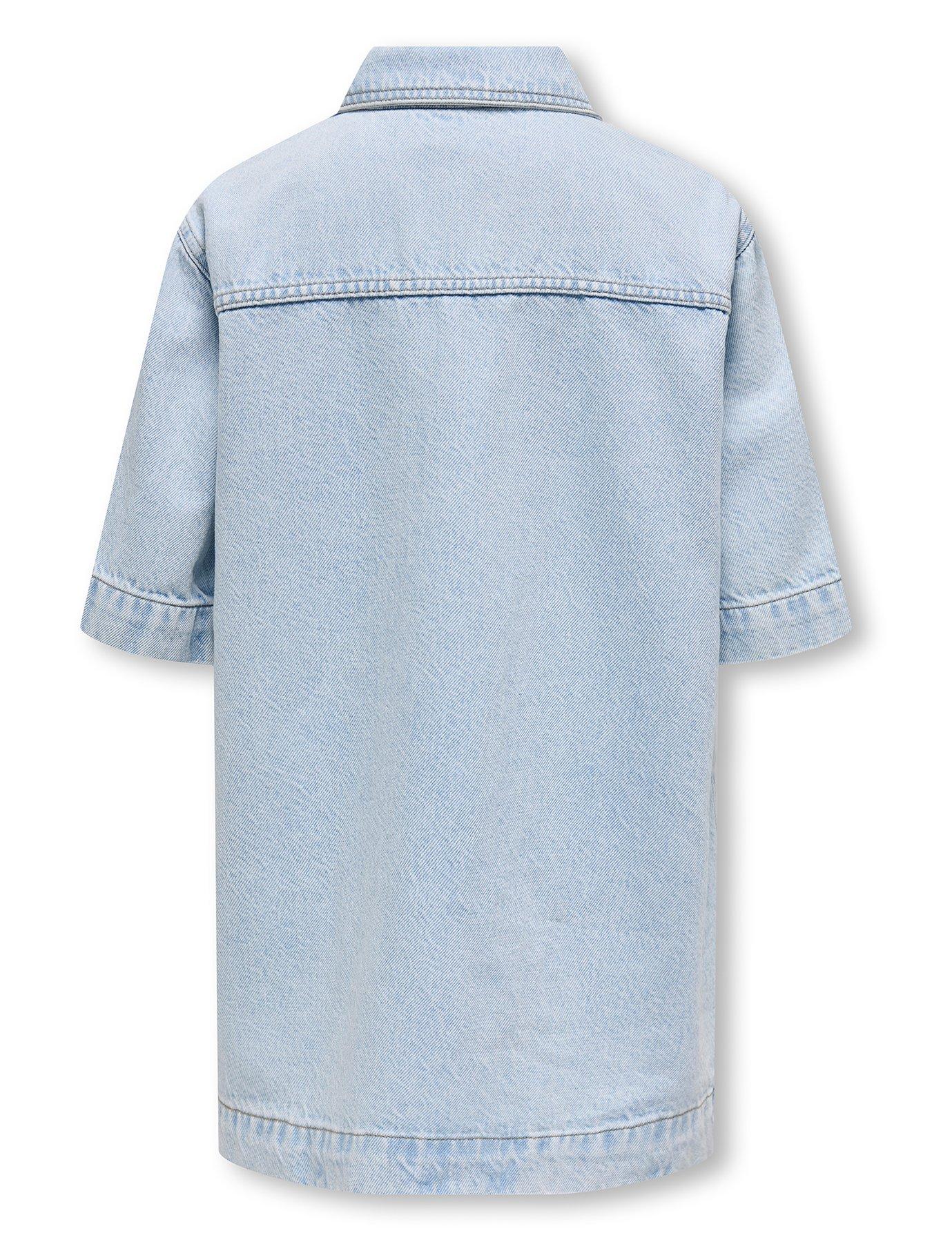 Image 3 of 3 of Only Kids Girls Sophie Oversized Denim Shirt Dress - Light Blue Denim