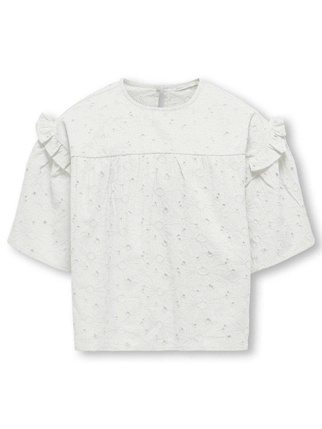 undefined Girls Daisy Broderie Anglaise Short Sleeve Blouse - White