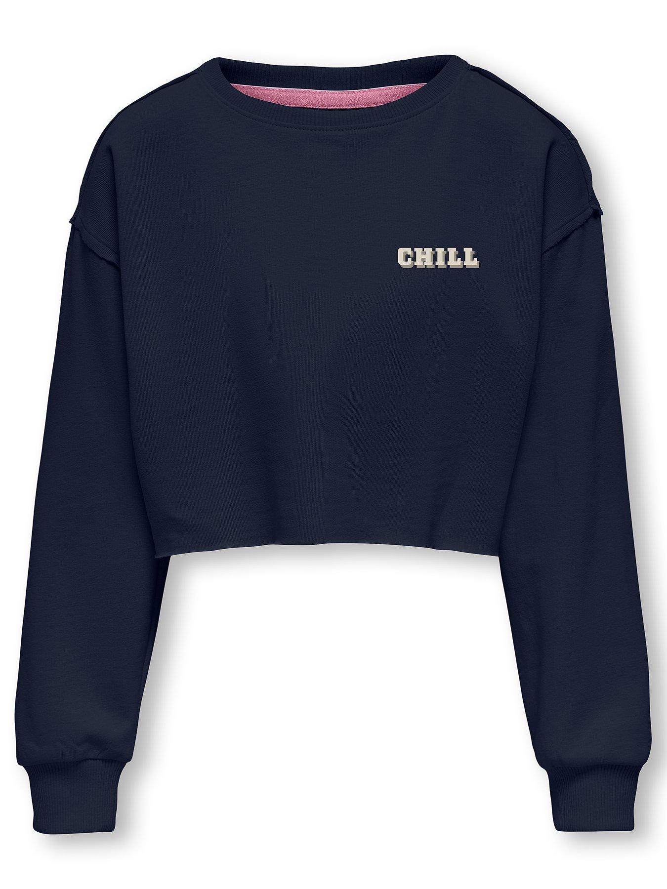 undefined Girls No Inspiration Cropped Sweat Top - Night Sky - Navy
