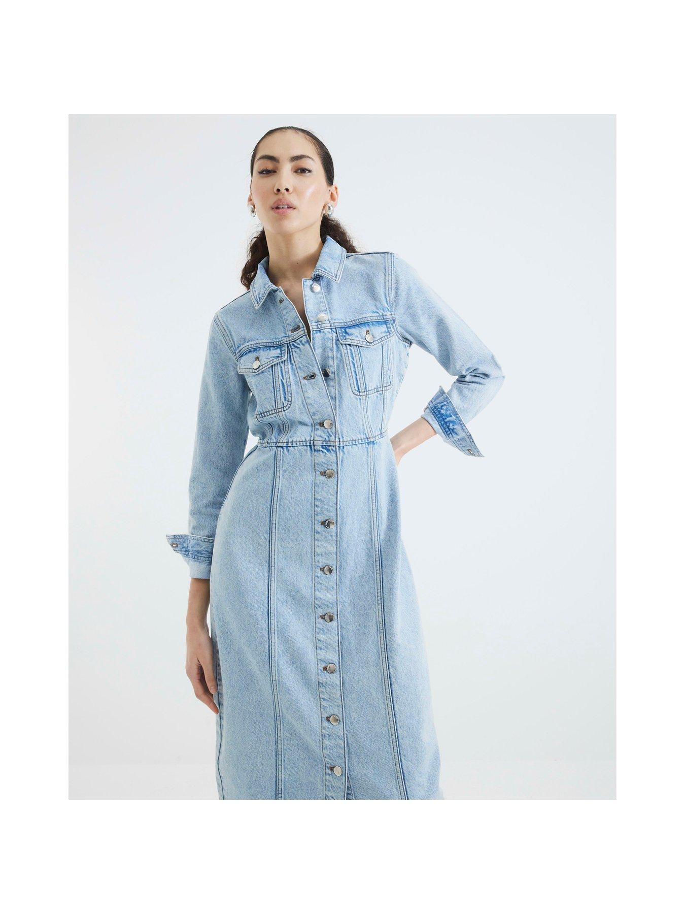 river island blue denim dress Buy River Island Blue V-Neck Seamed Denim Midi Dress from Next USA