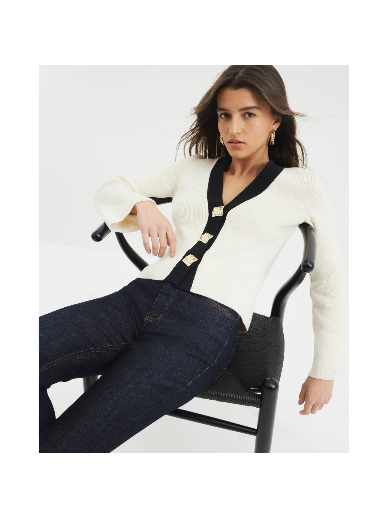 Image 3 of 5 of River Island Asymmetric Cardigan - Black/White
