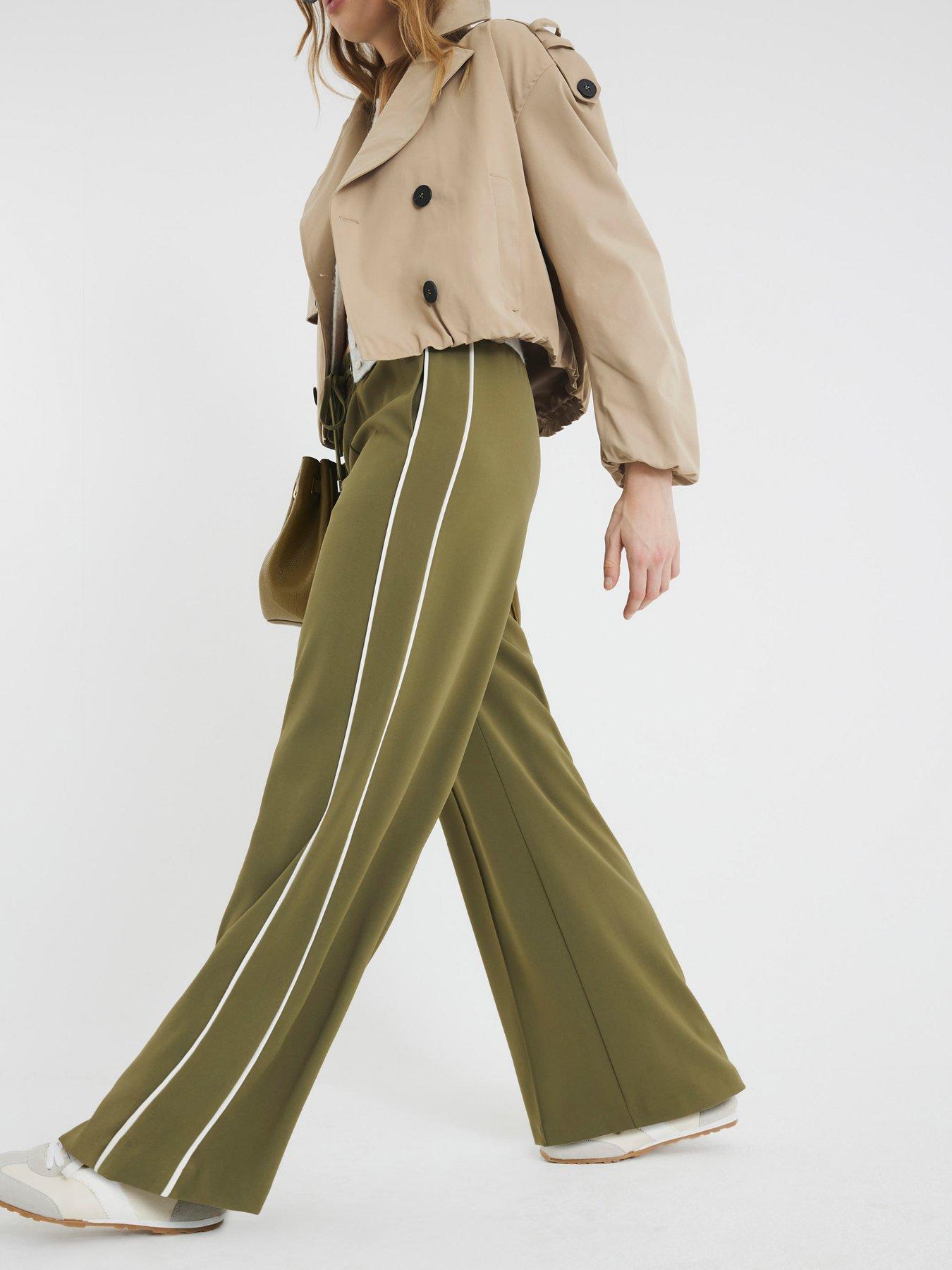 undefined Wide Leg Side Stripe Trouser - Green