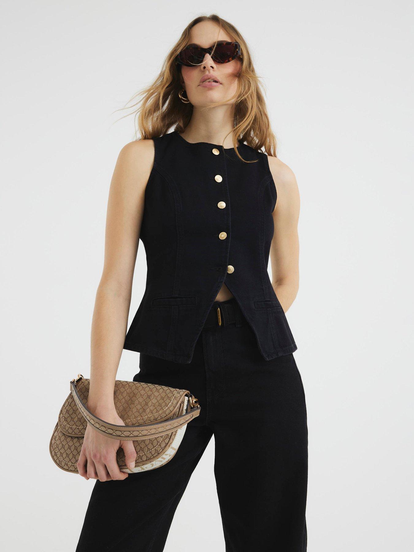 Image 1 of 6 of River Island Denim Waistcoat - Black