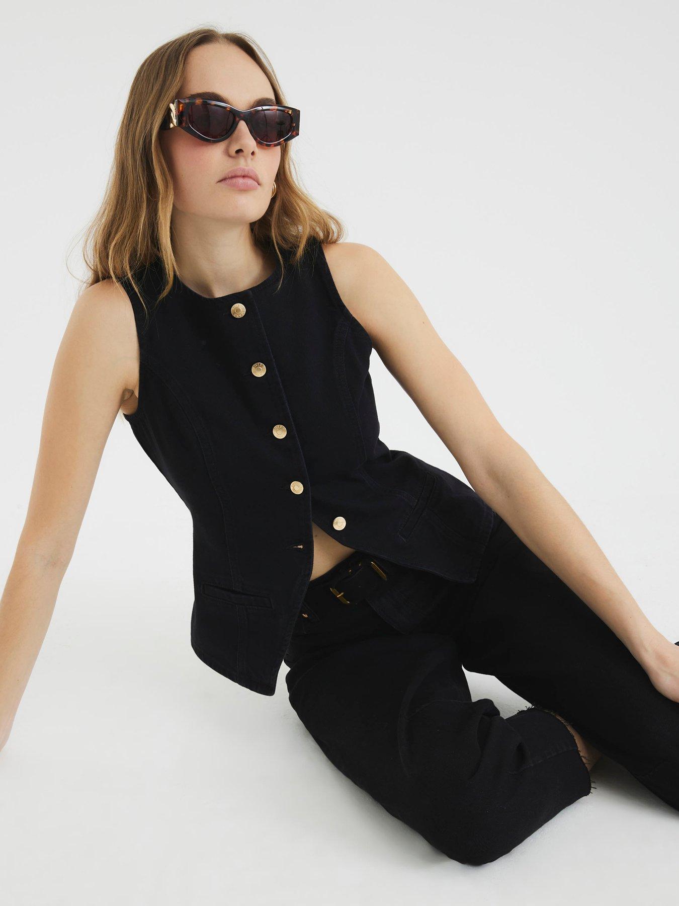 Image 4 of 6 of River Island Denim Waistcoat - Black