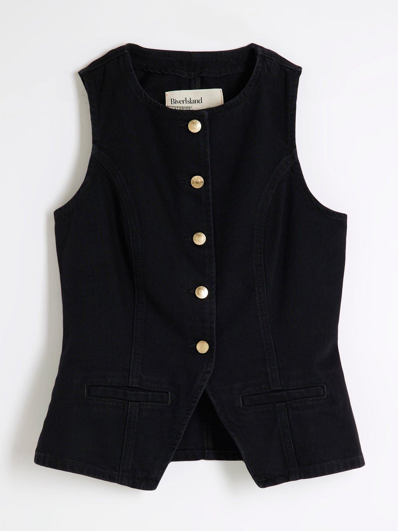 Image 5 of 6 of River Island Denim Waistcoat - Black