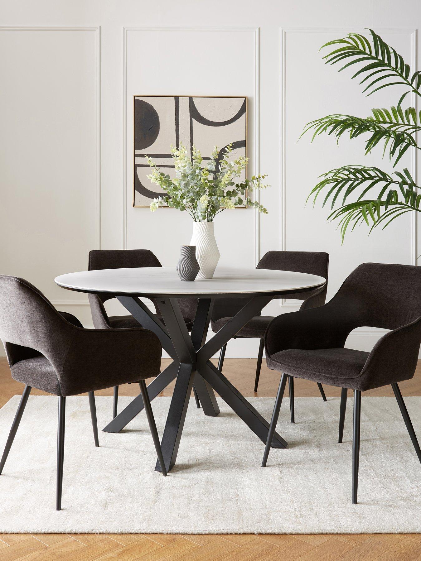 Image 1 of 6 of Very Home Arabella Round Dining Table + 4 Sheldon Charcoal Dining Chairs - White/Black/Charcoal