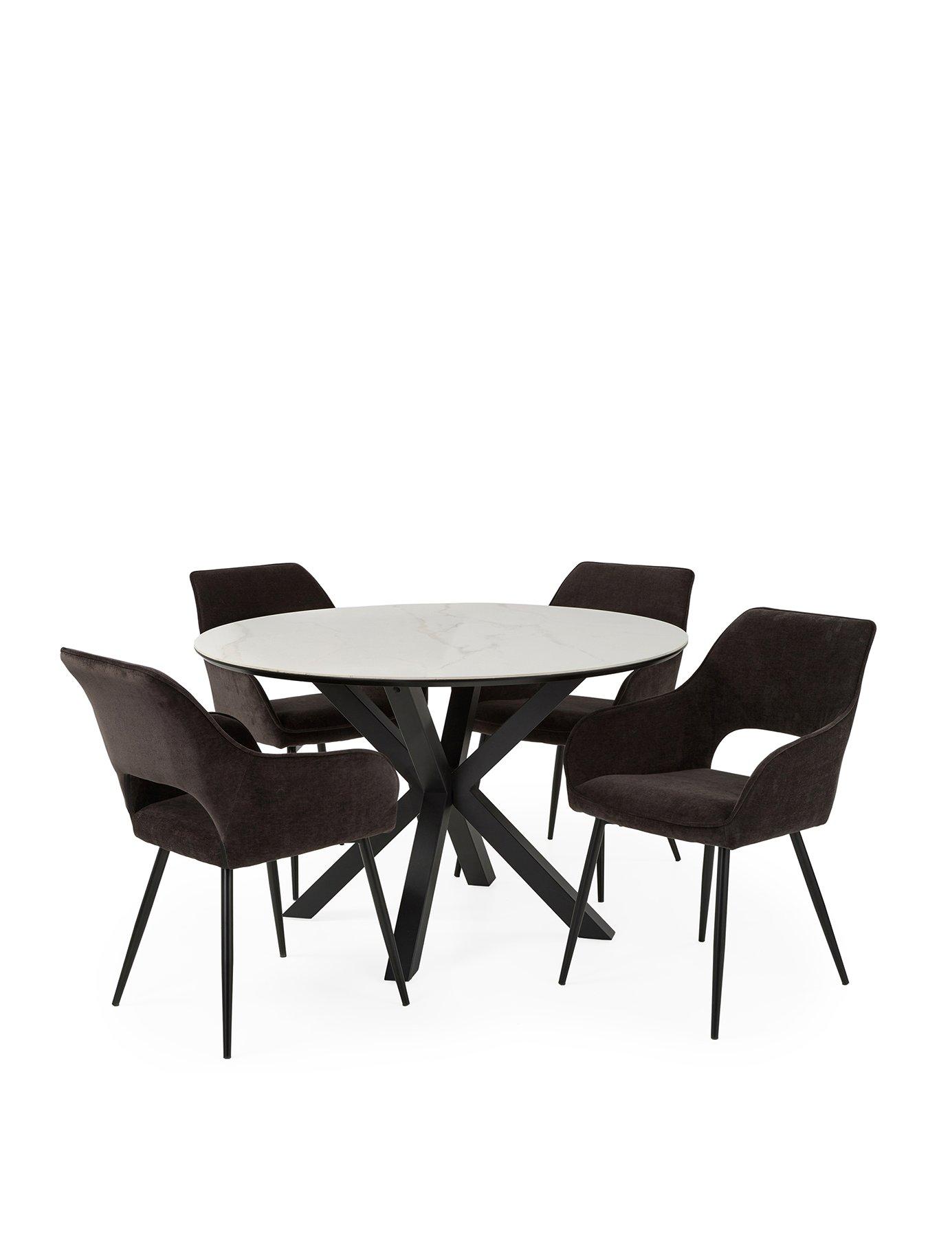 Image 2 of 6 of Very Home Arabella Round Dining Table + 4 Sheldon Charcoal Dining Chairs - White/Black/Charcoal