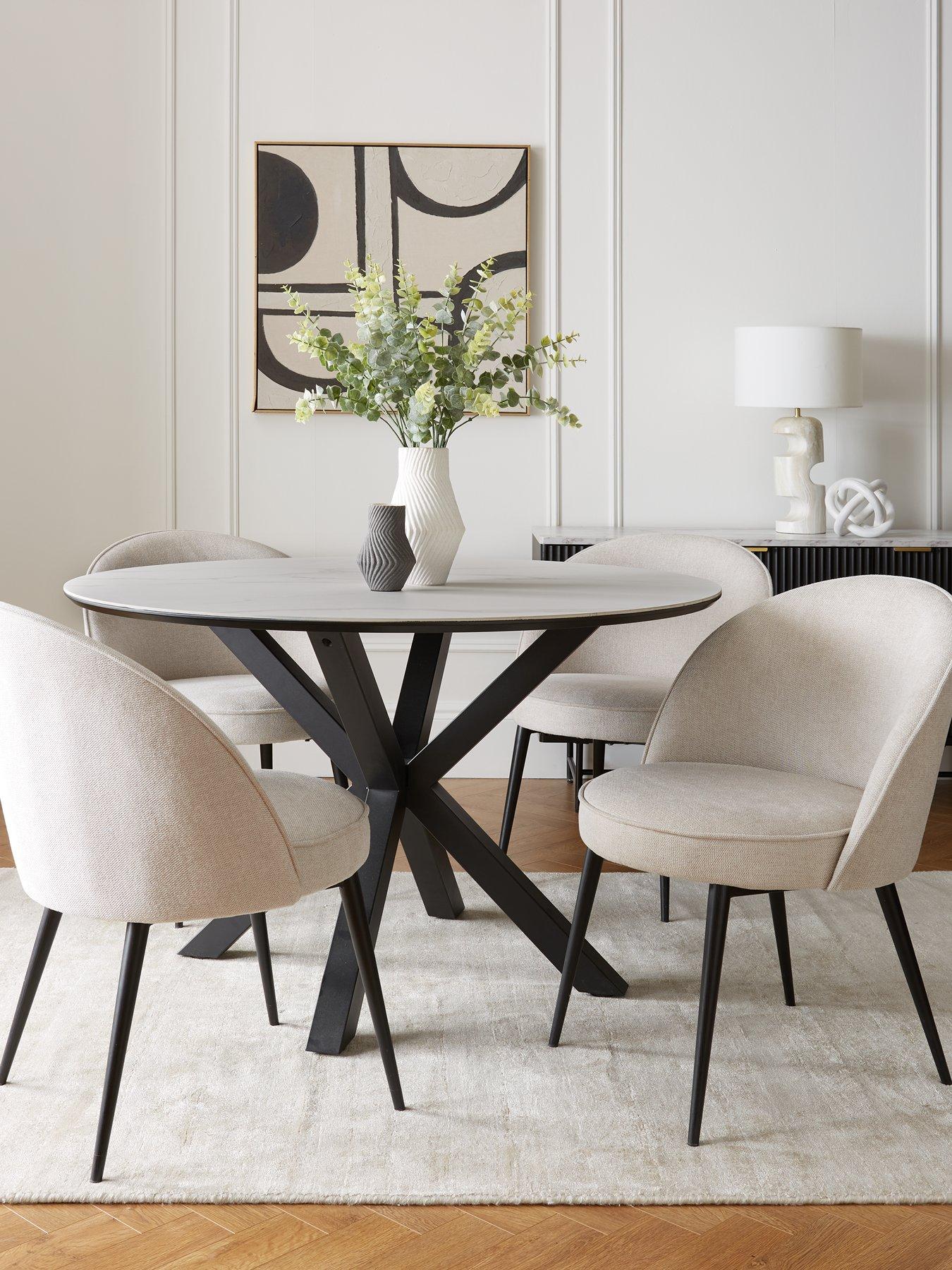 Very Home Arabella Round Dining Table + 4 Carina Natural Chairs - White/Black/Natural