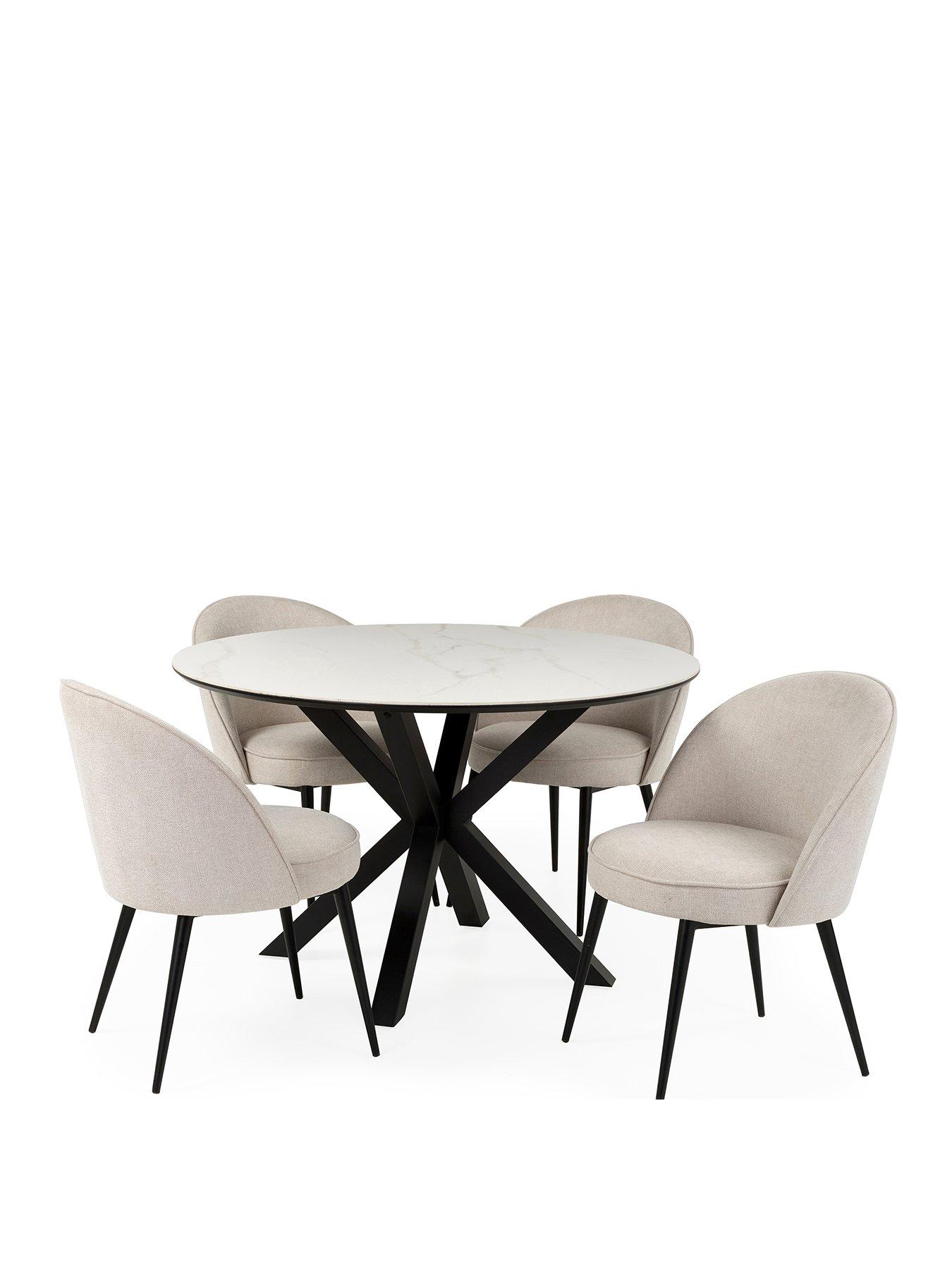 Image 2 of 6 of Very Home Arabella Round Dining Table + 4 Carina Natural Chairs - White/Black/Natural