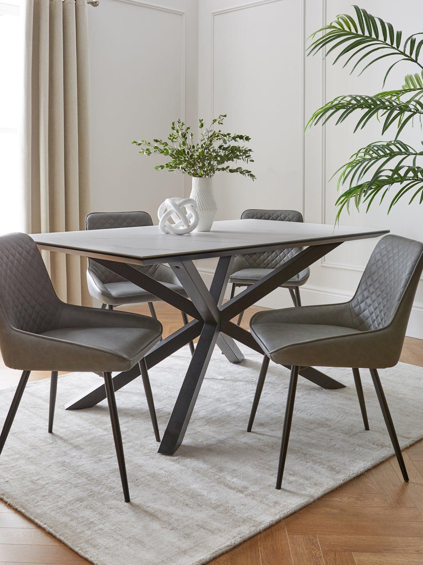 undefined Arabella 160 cm Rectangular Dining Table + 4 Sorena Grey Chairs - White/Black/Grey