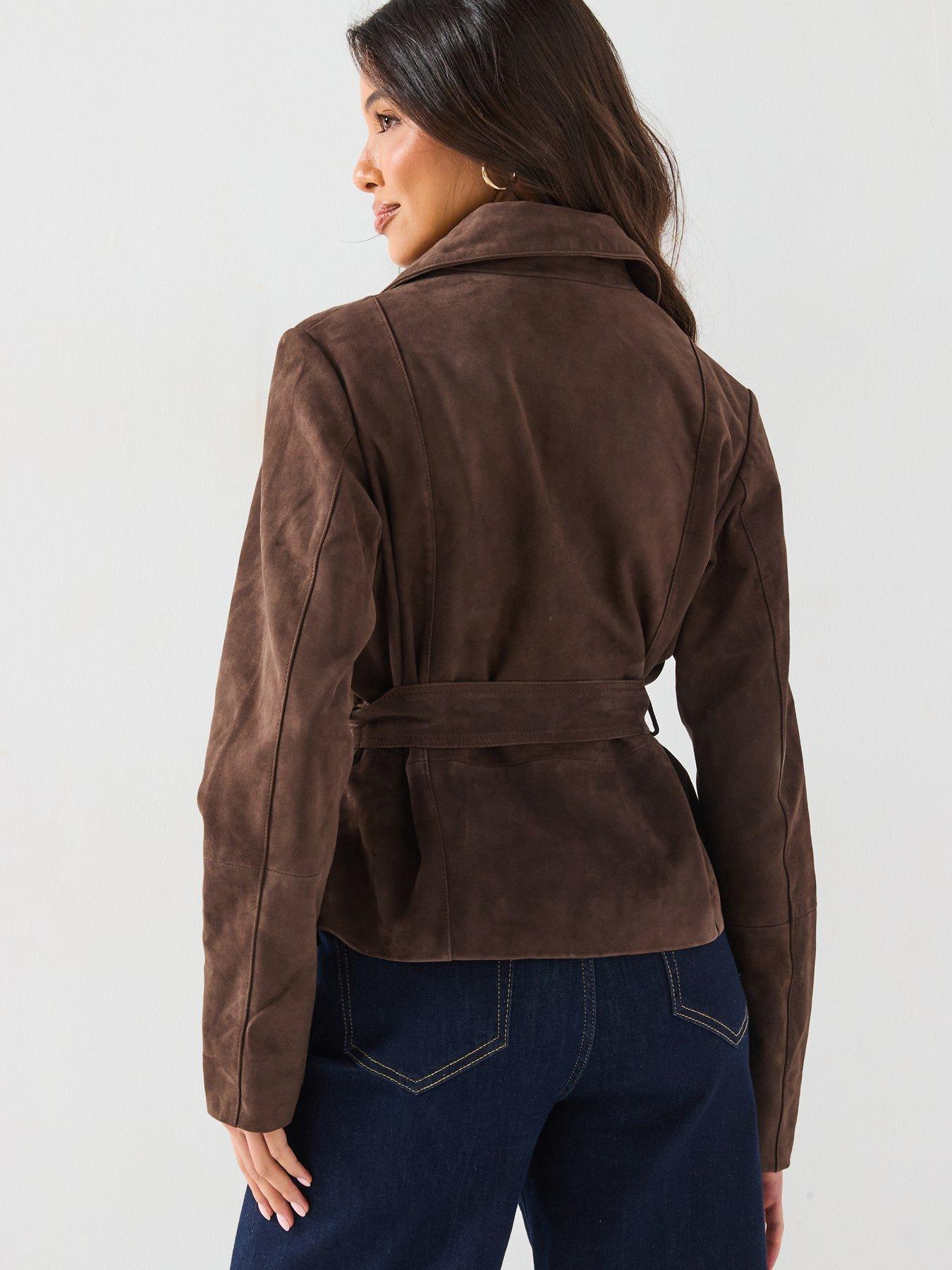 Image 2 of 6 of V by Very Belted Real Suede Jacket - Chocolate