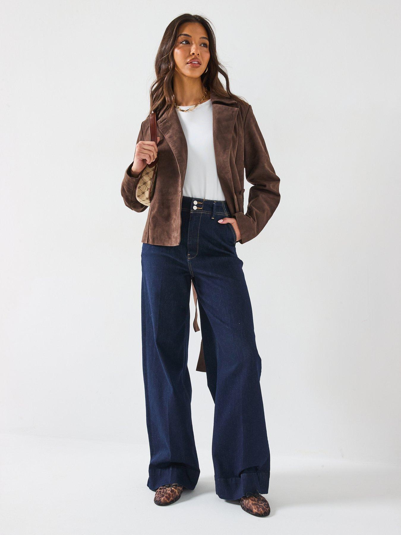 Image 3 of 6 of V by Very Belted Real Suede Jacket - Chocolate