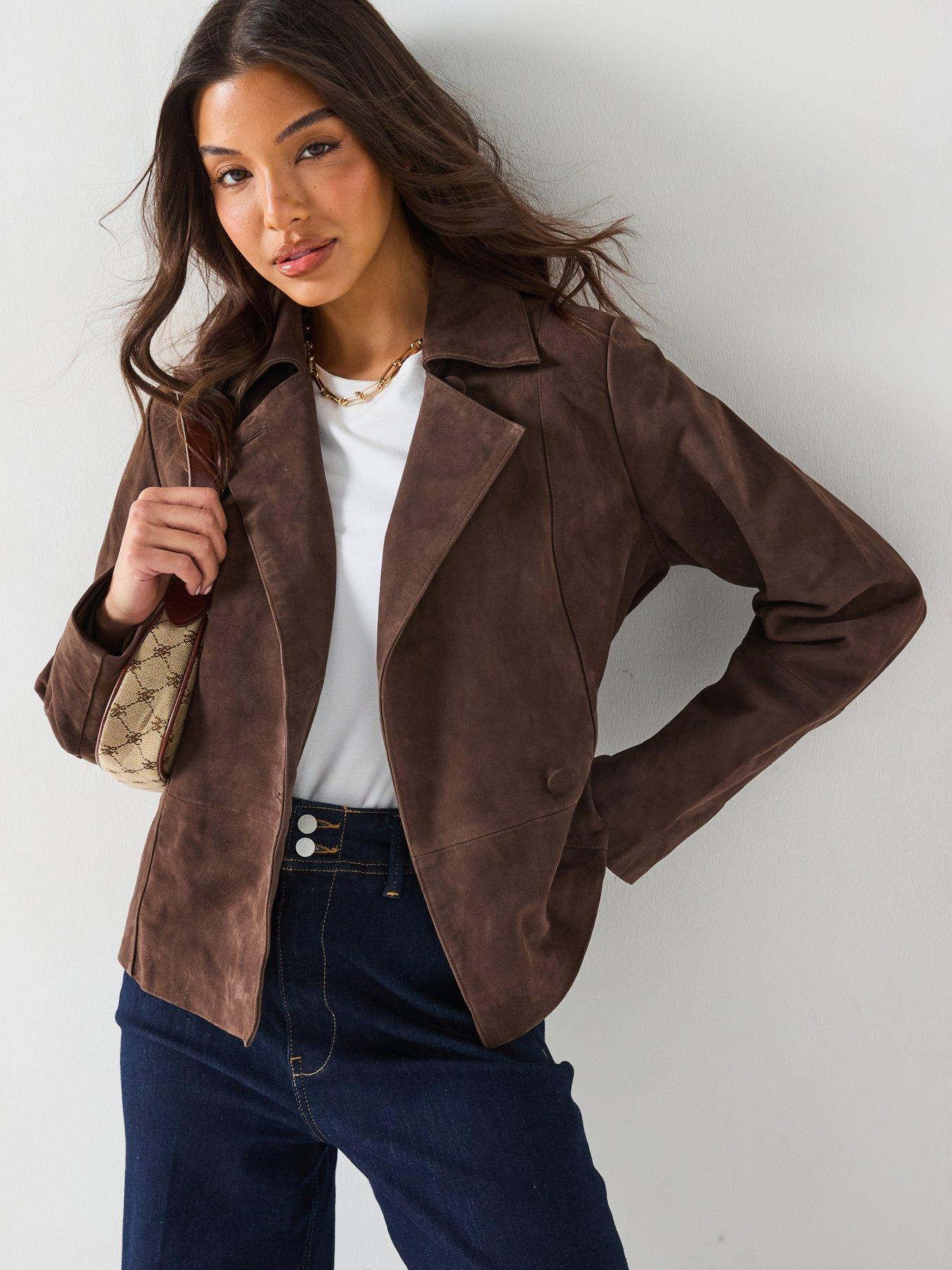 Image 5 of 6 of V by Very Belted Real Suede Jacket - Chocolate