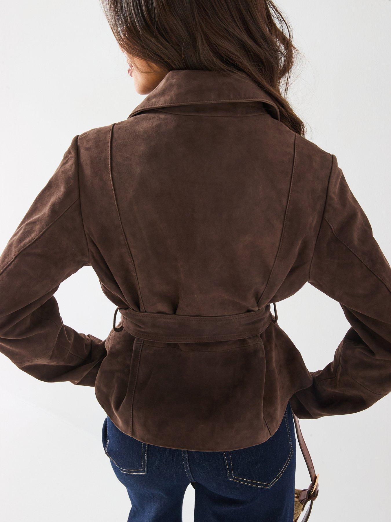 Image 6 of 6 of V by Very Belted Real Suede Jacket - Chocolate