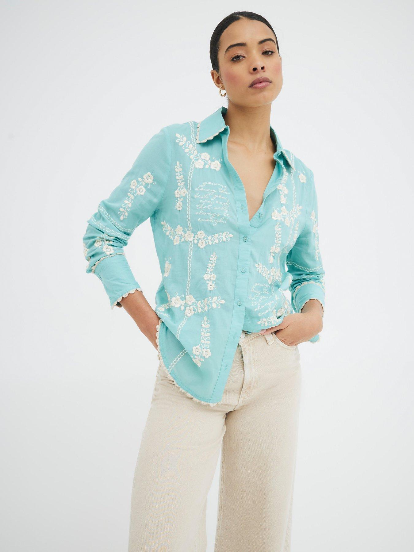 undefined Floral Embellished Shirt - Blue