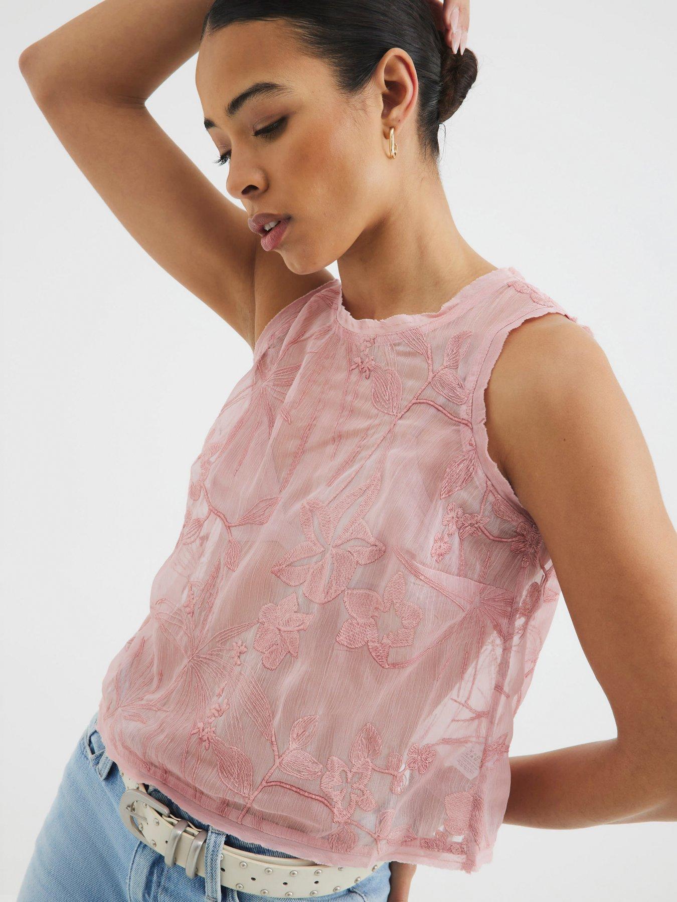 undefined Floral Embellished Top - Pink