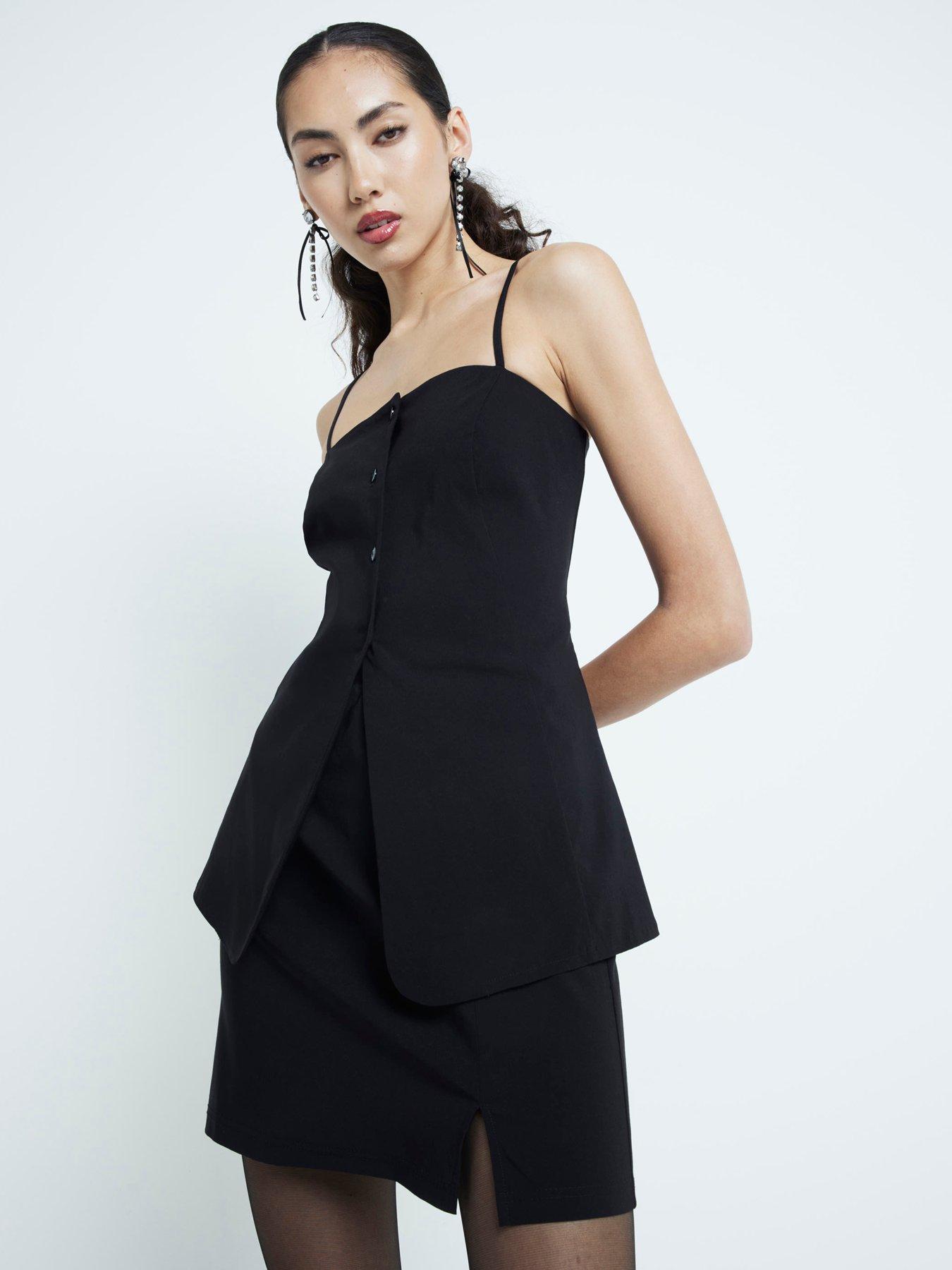 undefined Button Down Cami Top - Black