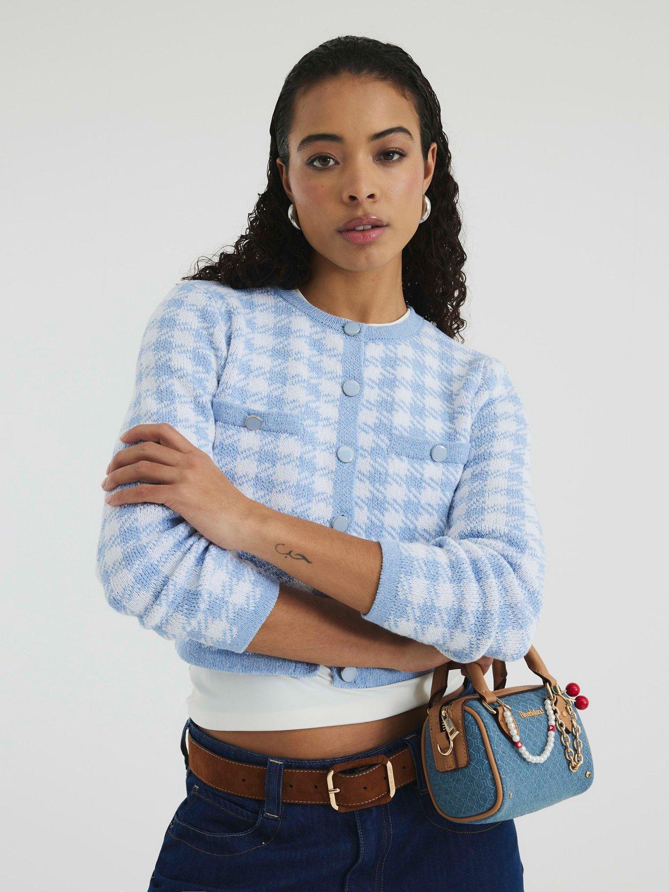 undefined Cropped Cardigan - Light Blue