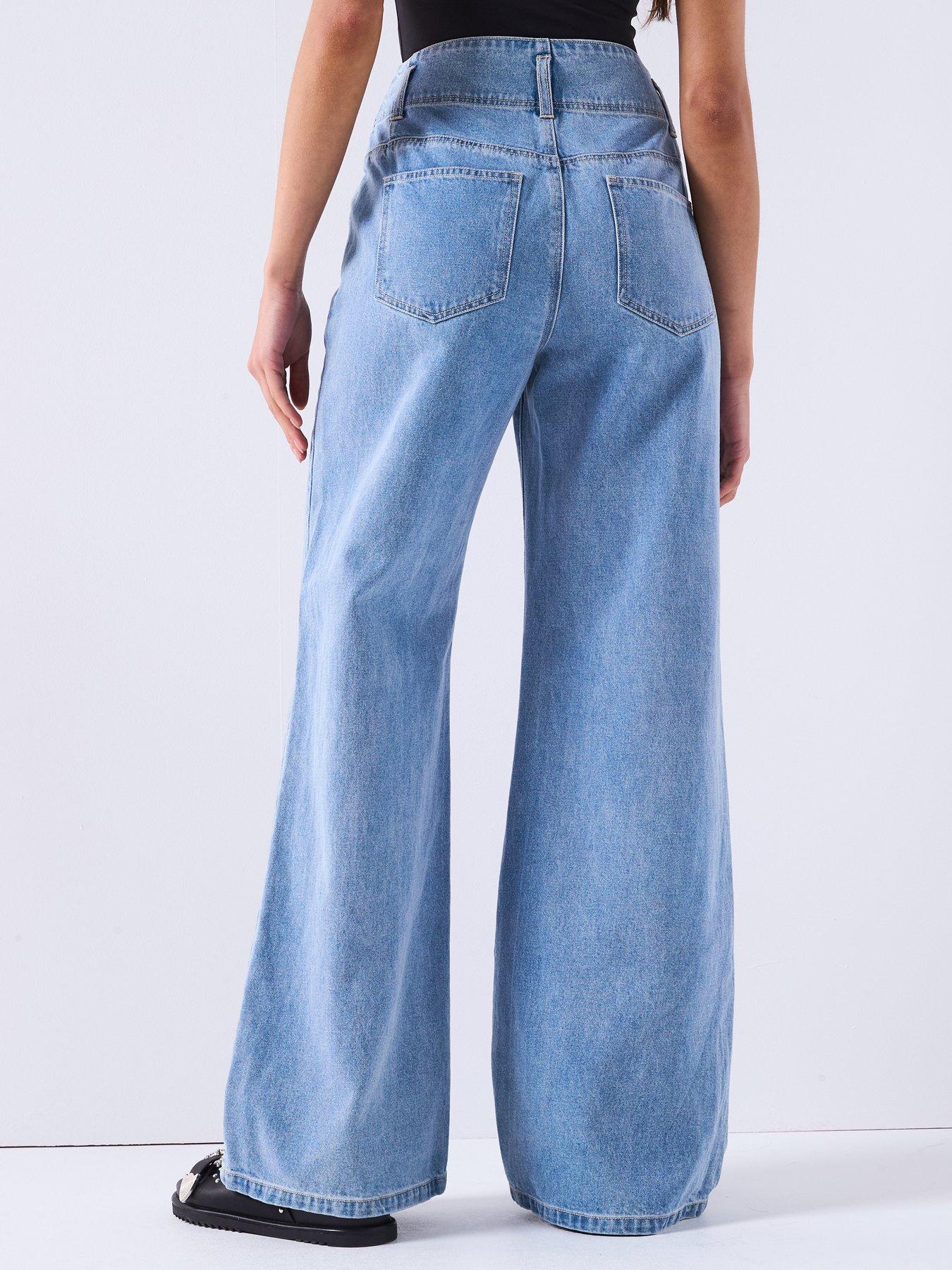 Image 2 of 6 of V by Very Soft Denim Wide Leg Jeans - Light Wash