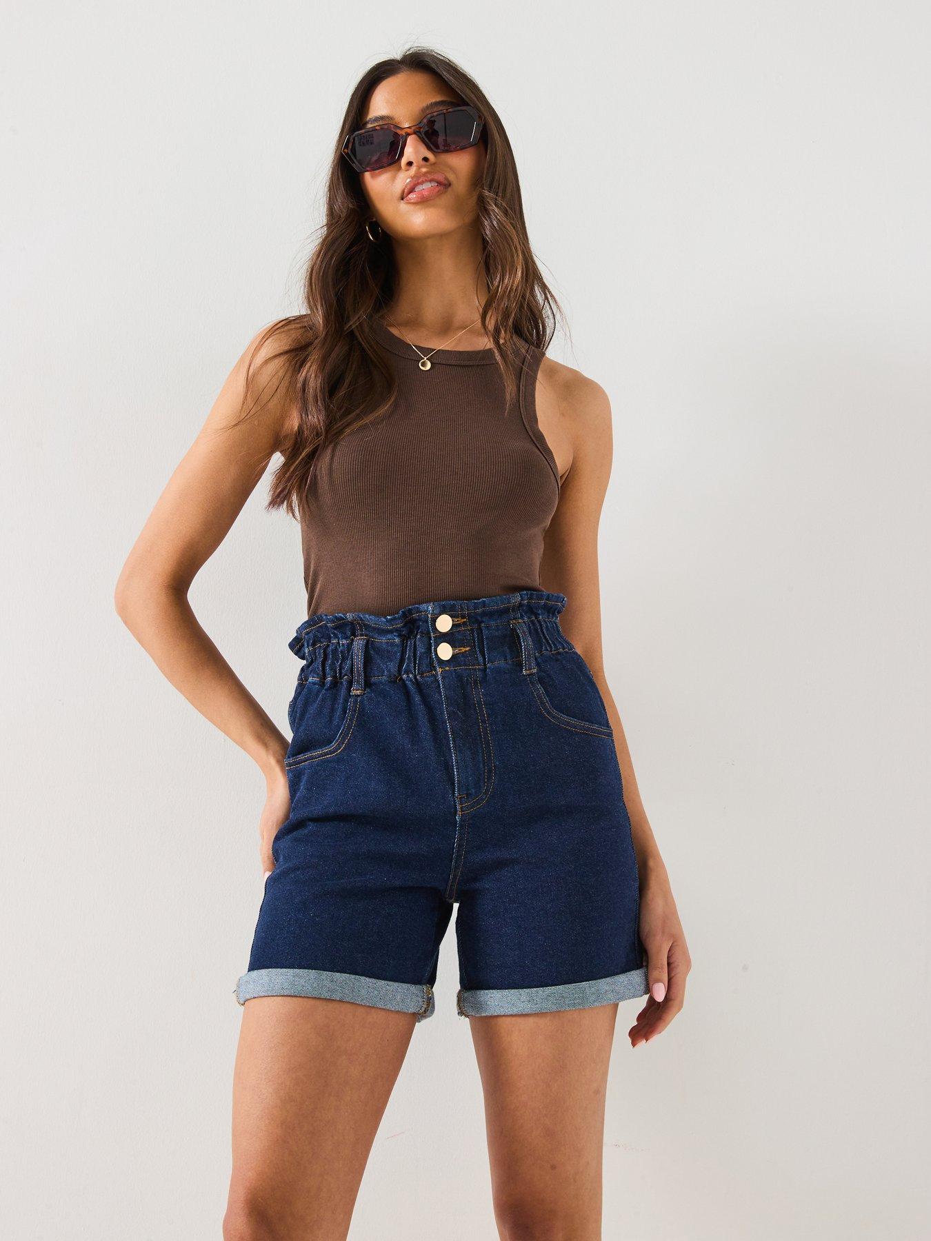 Image 6 of 6 of V by Very Paper bag Denim Shorts - Dark Wash