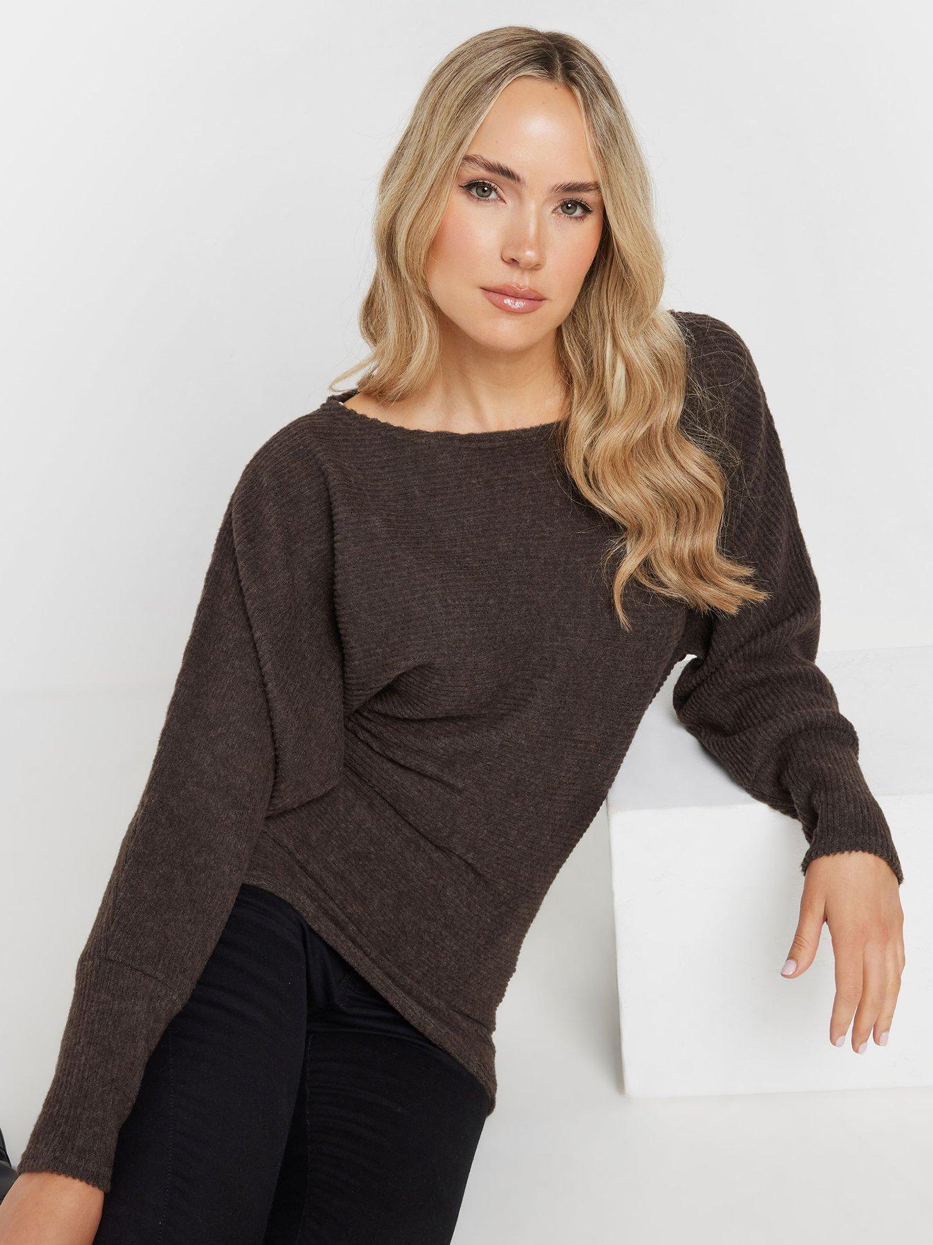Long Tall Sally Ribbed Soft Touch Batwing Top - Brown | Very