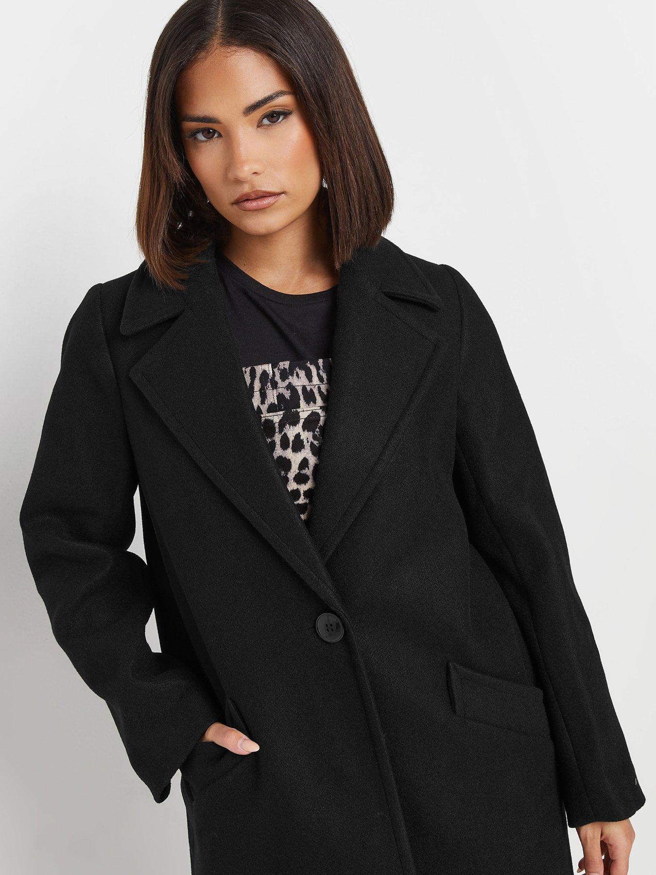 Image 4 of 4 of PixieGirl Petite Button City Coat - Black