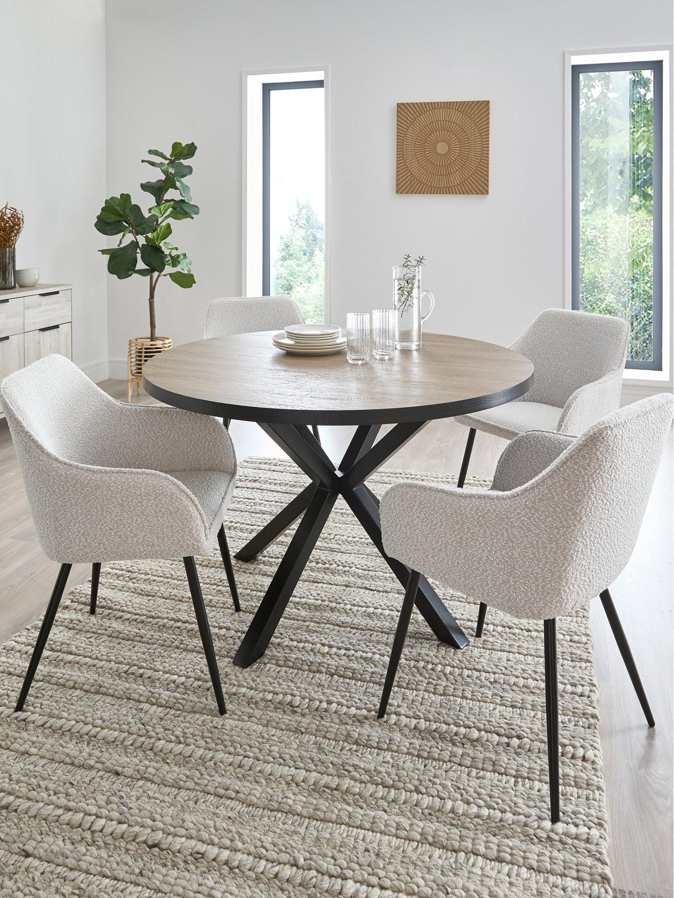 undefined Oslo 120 cm Round Oak/Black Dining Table + 4 Alisha Cream Boucle Dining Chairs