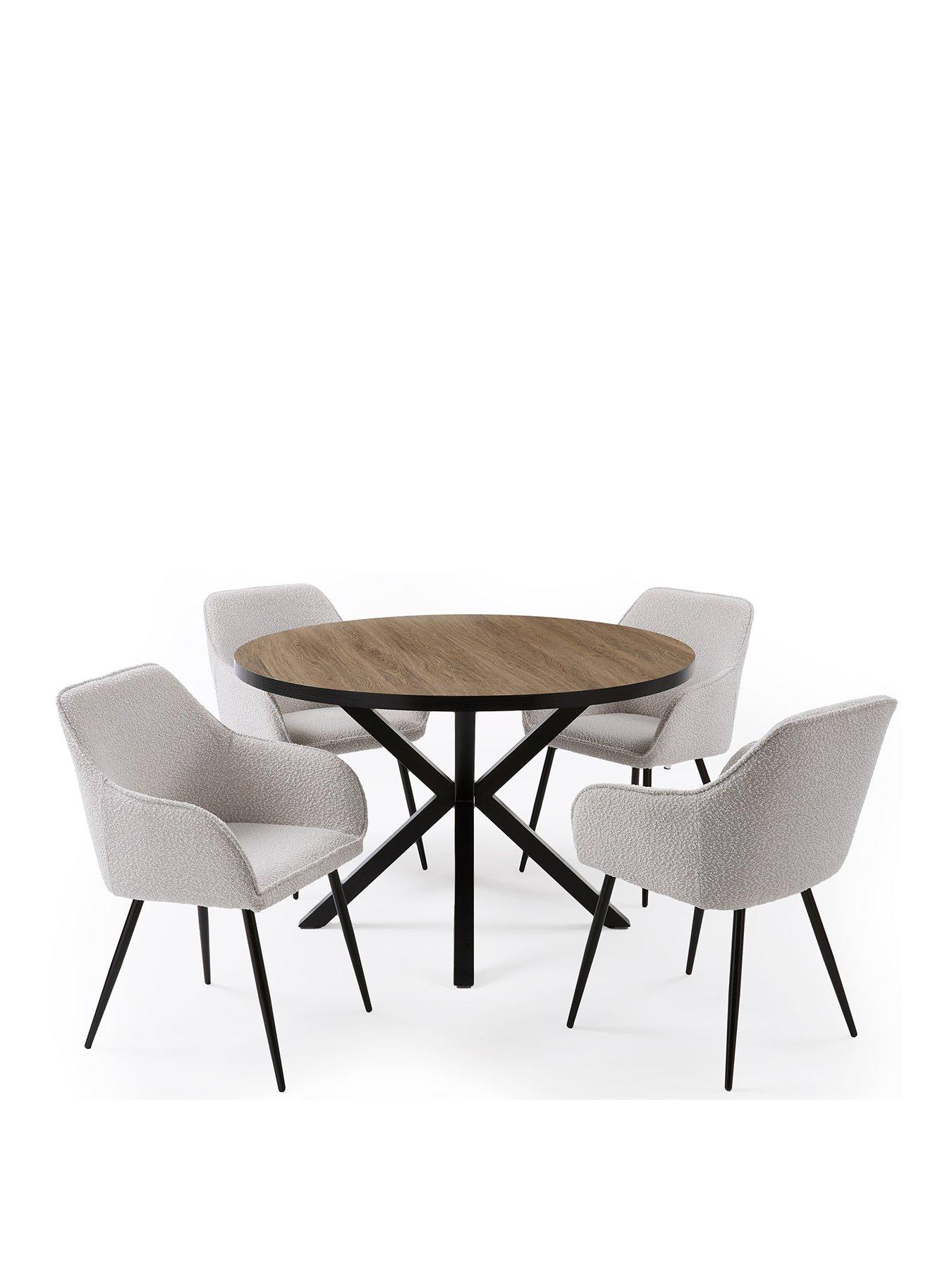 Image 2 of 7 of Very Home Oslo 120&nbsp;cm Round Oak/Black&nbsp;Dining Table + 4 Alisha Cream&nbsp;Boucle Dining Chairs