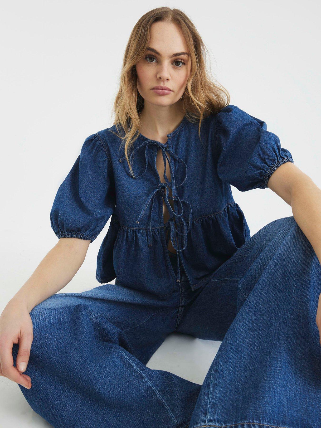 River Island Puff Sleeve Denim Shirt Blue Very