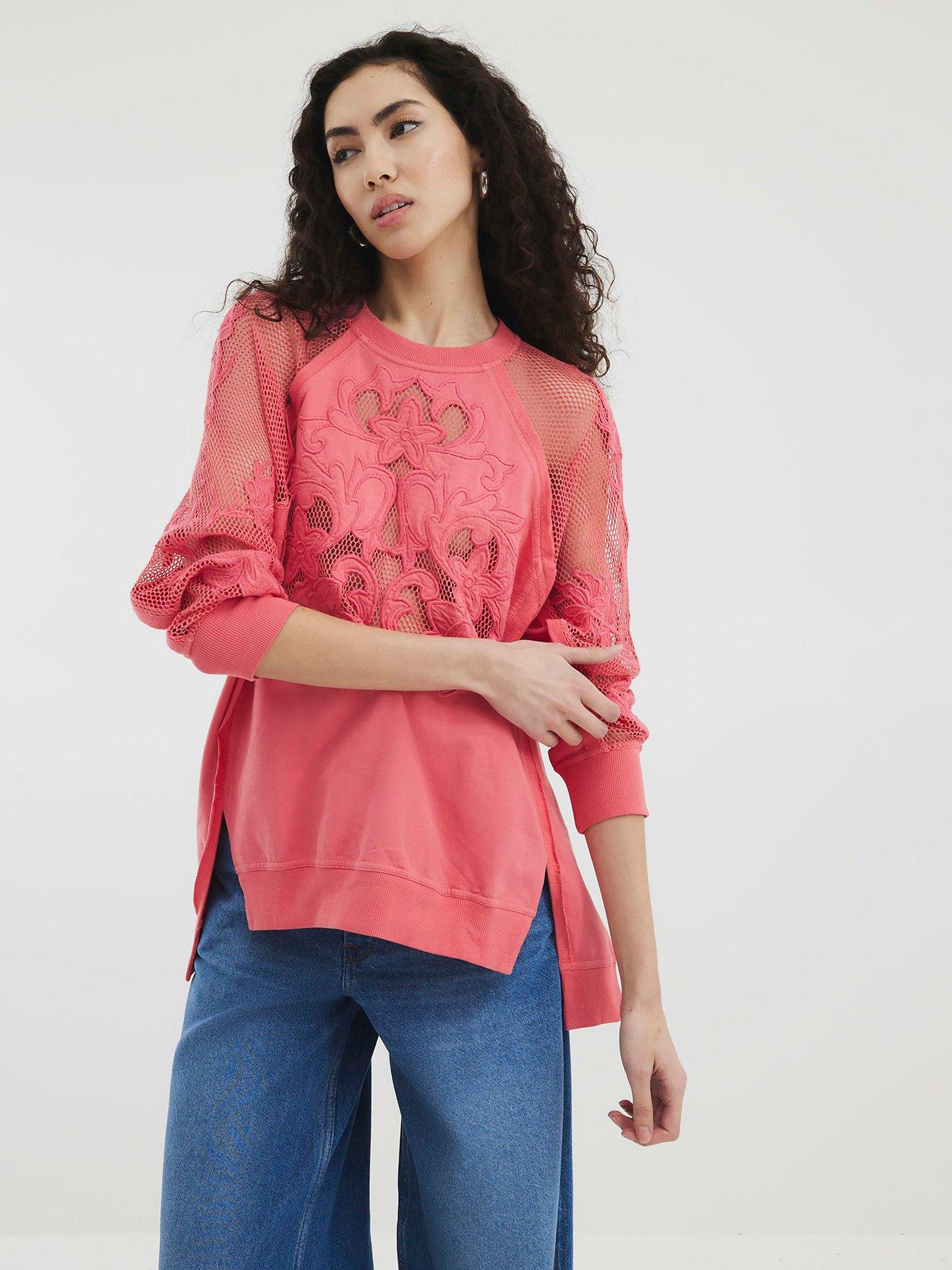 undefined Cutwork Floral Sweatshirt - Coral