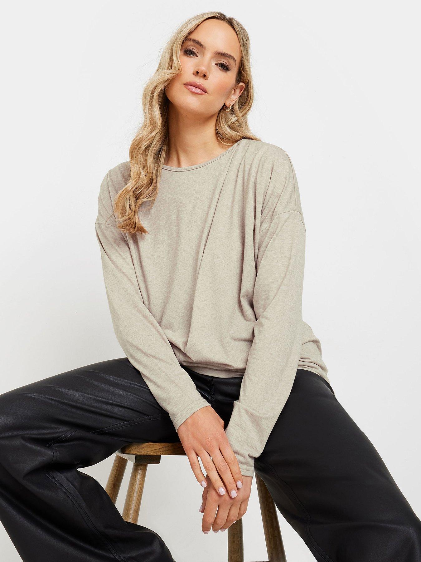 Long Tall Sally Draped Front Sleeve Top - Natural
