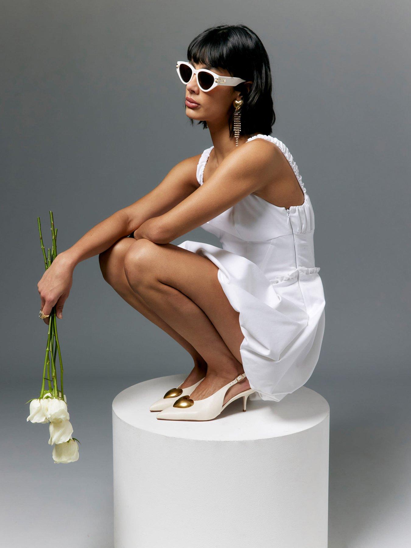 undefined Strappy Bubblehem Mini Dress - White - White