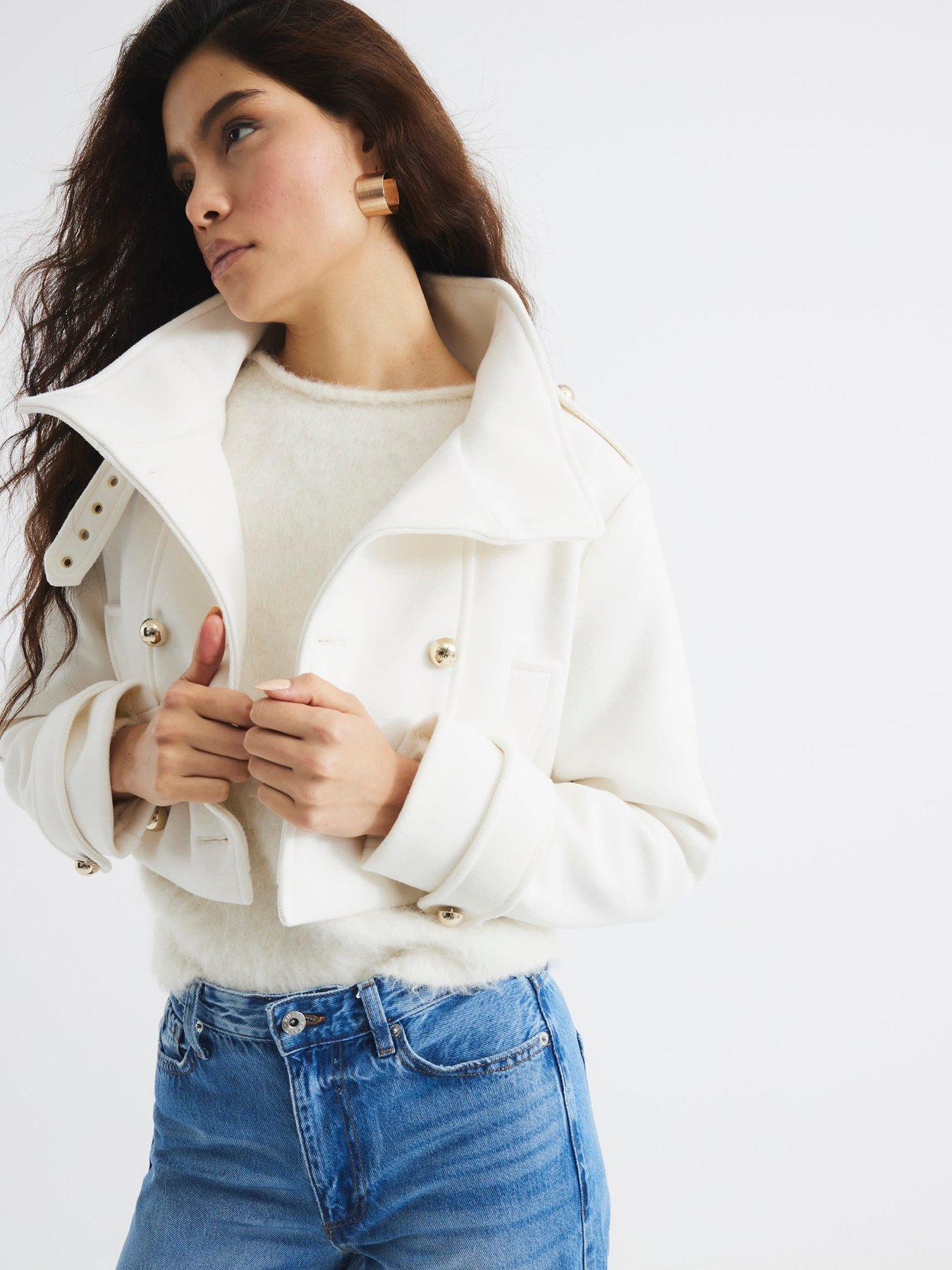 undefined Cropped Military Jacket - Cream