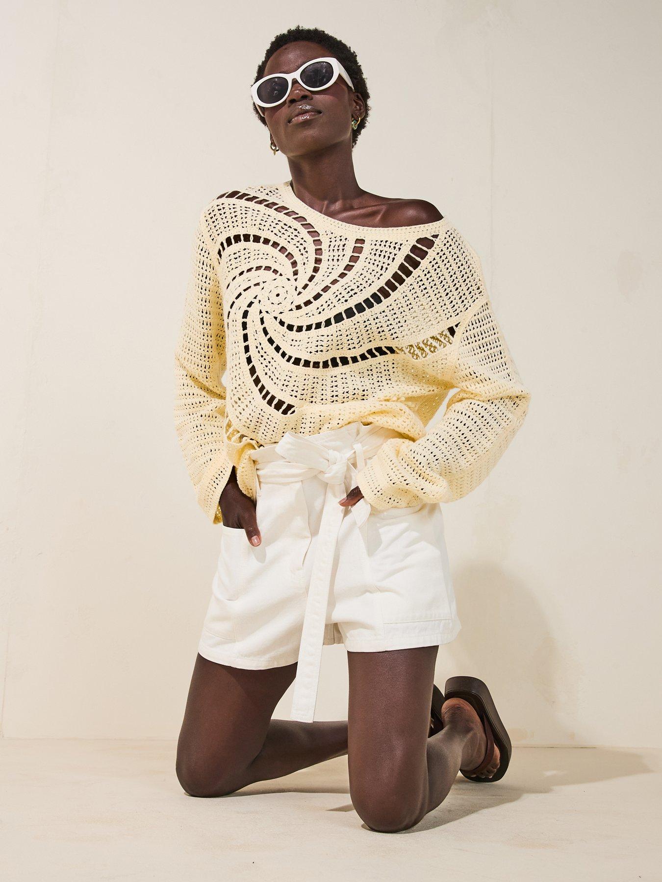 undefined Swirl Crochet Long Sleeve Top - Yellow