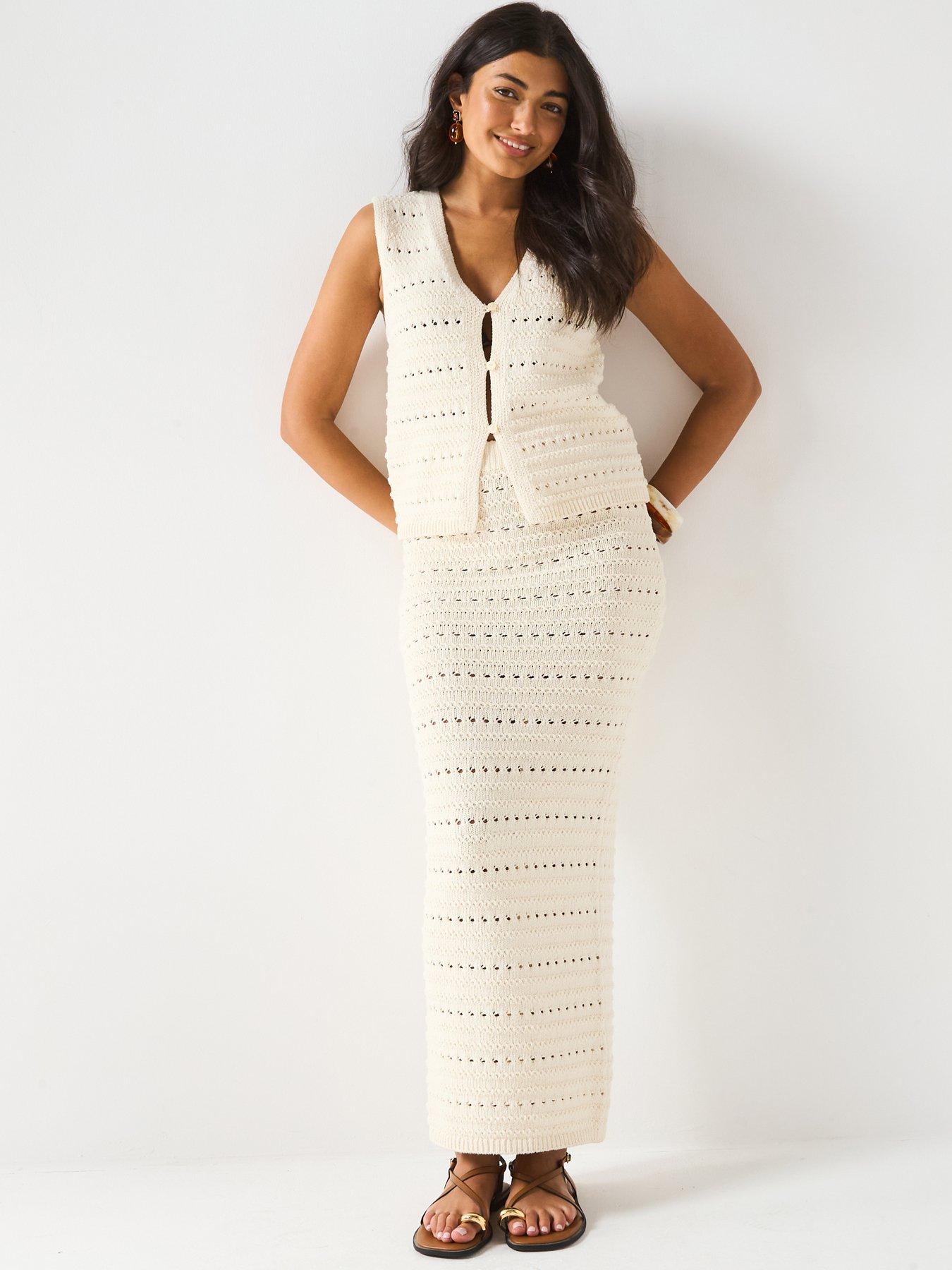 Image of V by Very V Neck Pointelle Coord - Light Cream