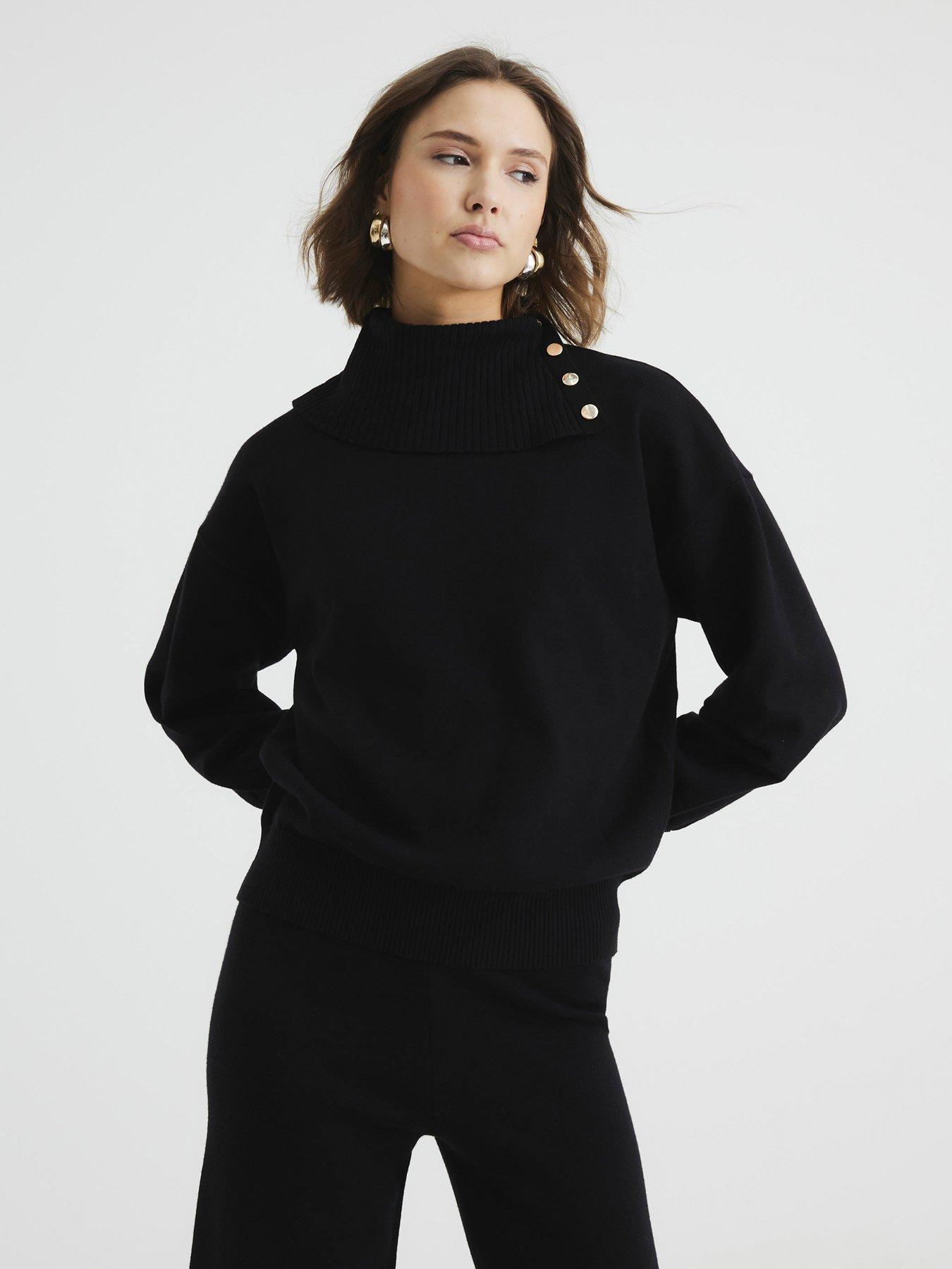 Image 1 of 4 of River Island Popper Detail Lounge Trouser - Black