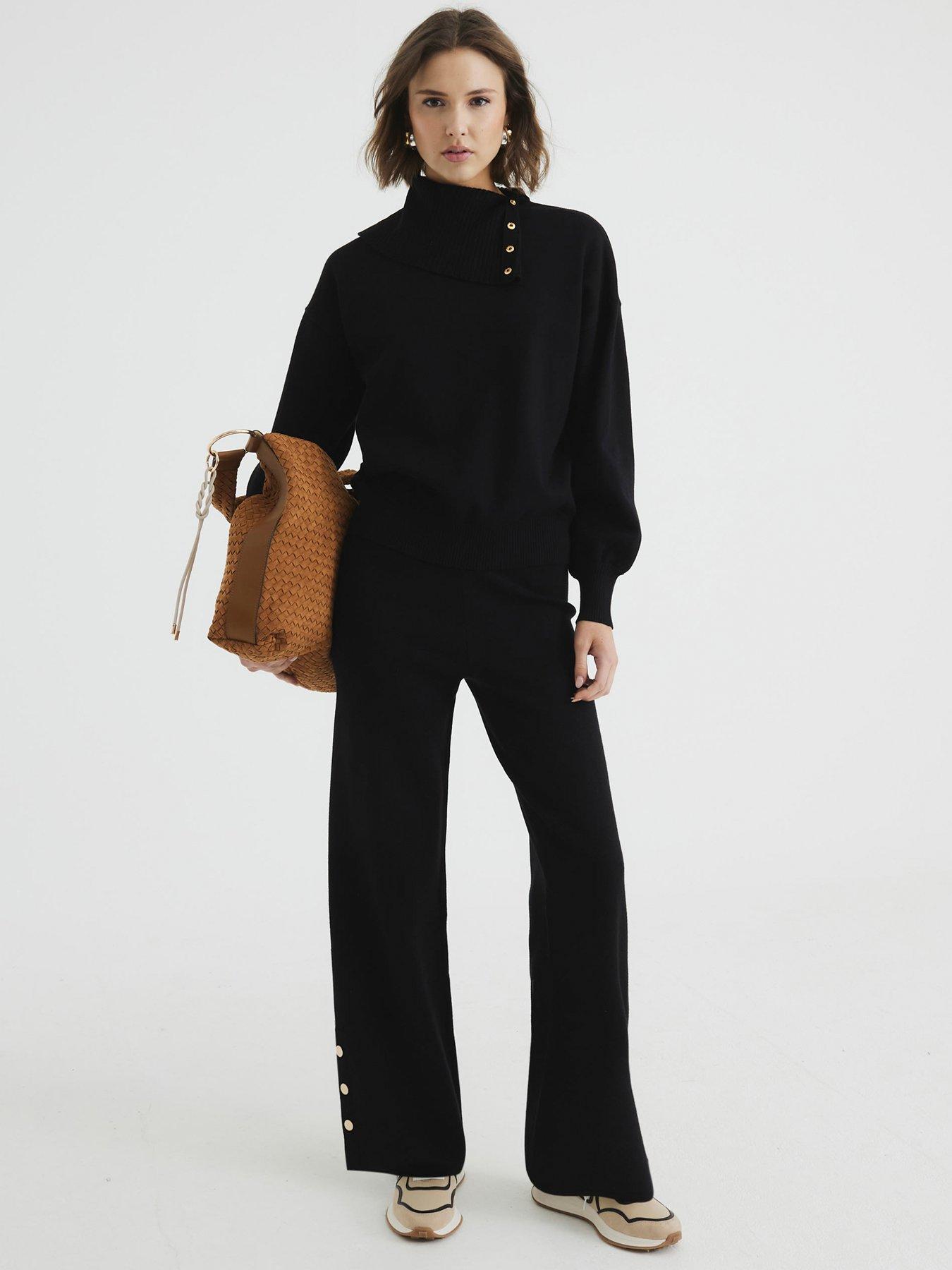 Image 2 of 4 of River Island Popper Detail Lounge Trouser - Black