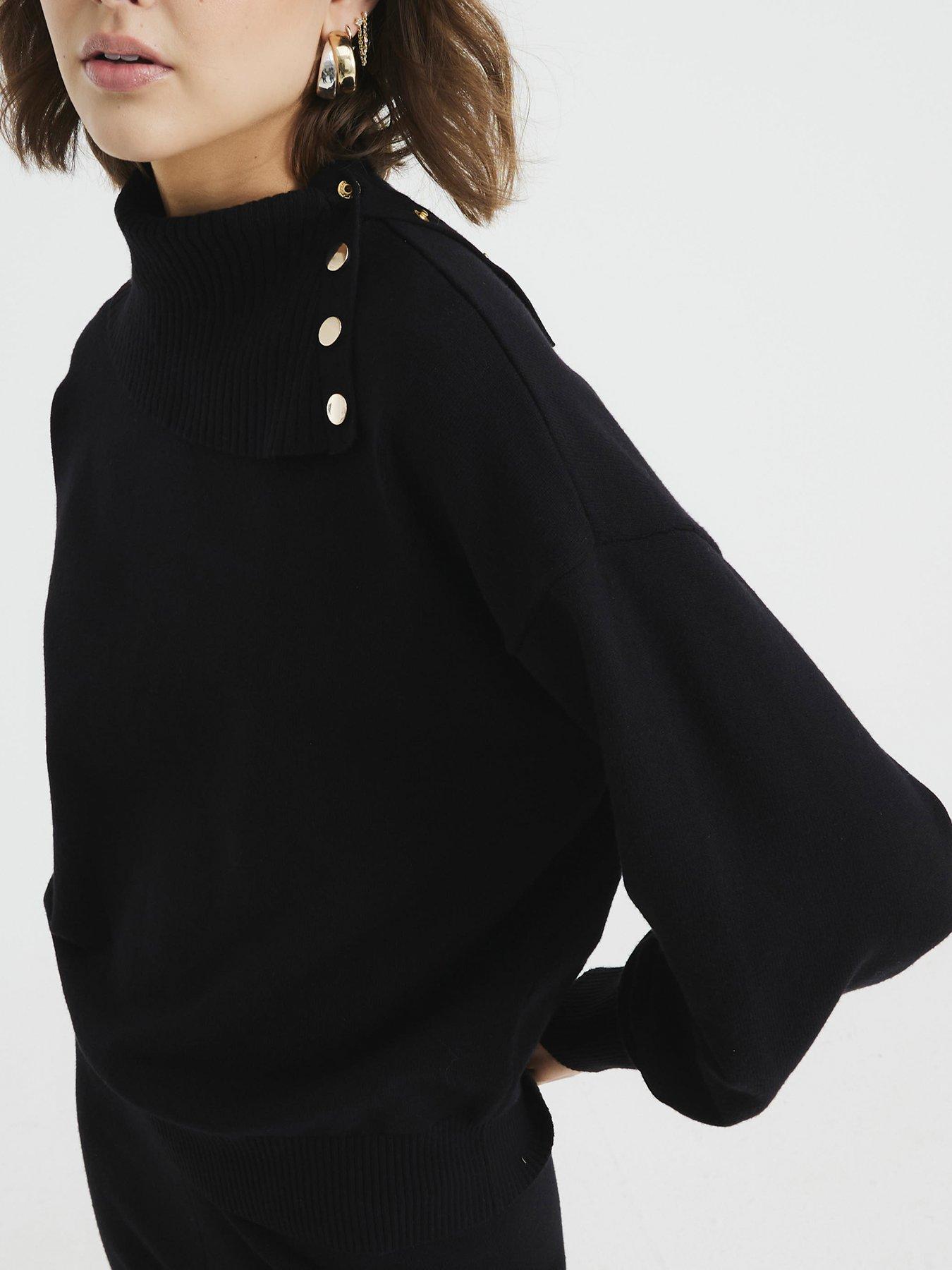 Image 4 of 4 of River Island Popper Detail Lounge Trouser - Black