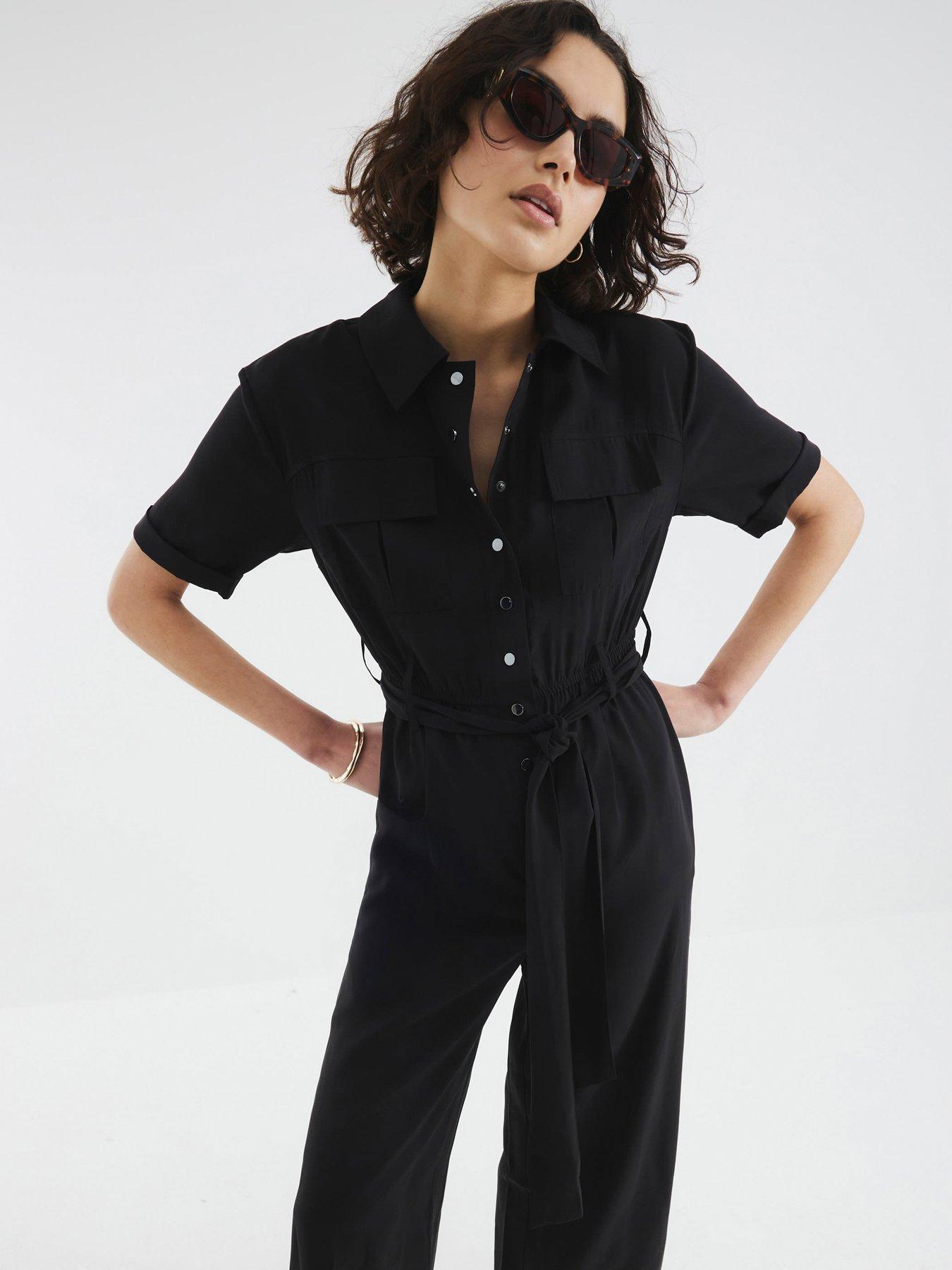 undefined Belted Utility Jumpsuit - Black