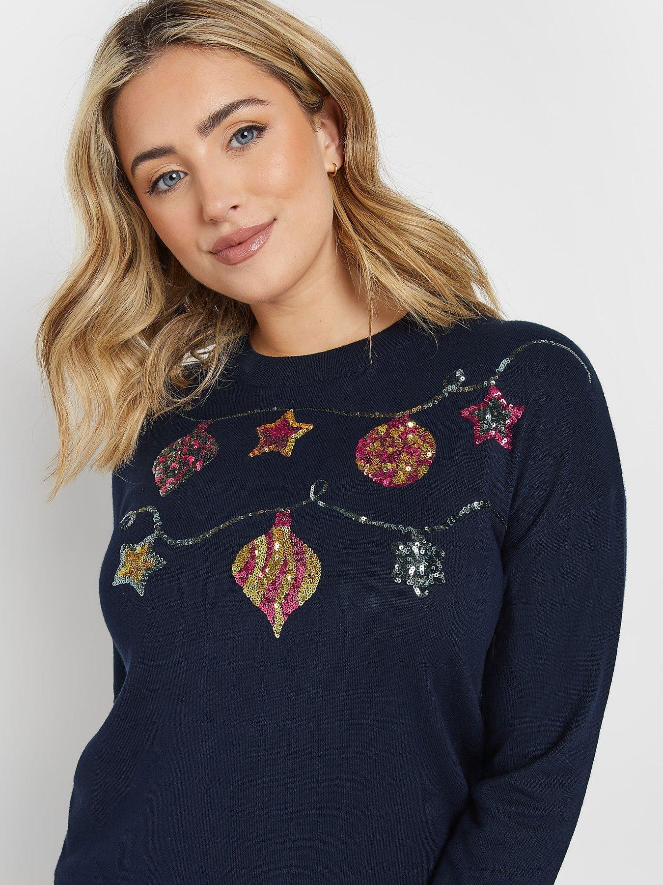 M&Co Sequin Bauble Jumper Blue Very